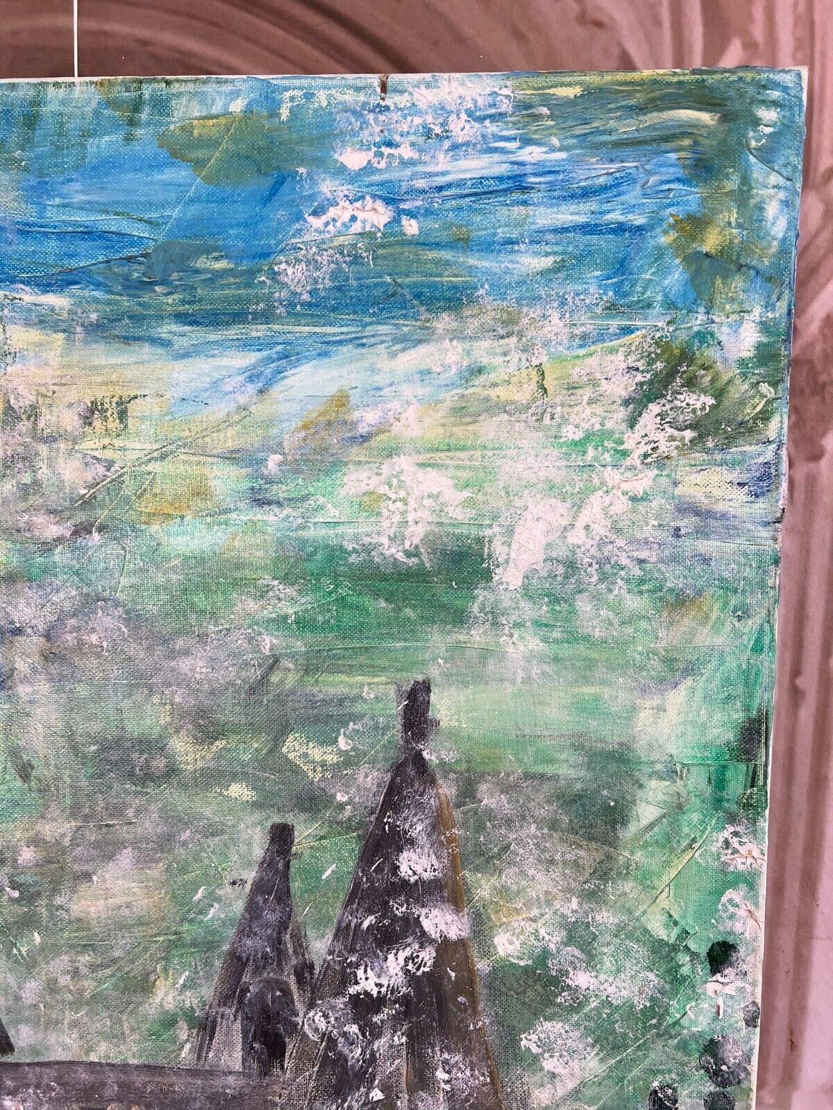 MODERNES ÖLGEMÄLDE AUF LEINWAND SIGNIERT HAUS ANSICHT 60x90cm – Bild 6