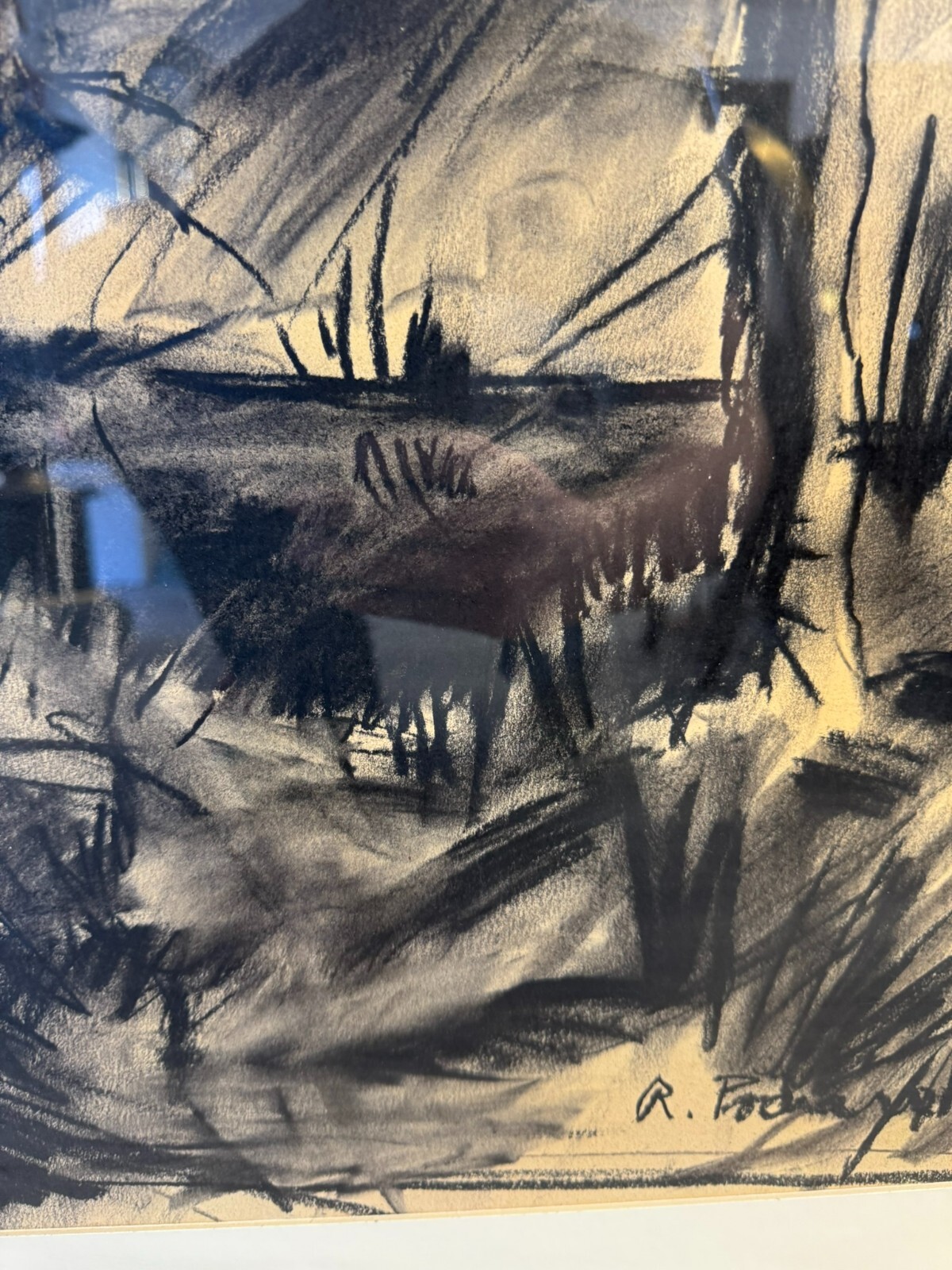 ROMAN PODRAZSKY KOHLESTIFT ZEICHNUNG BÖHMERWALD III GERAHMT – Bild 9
