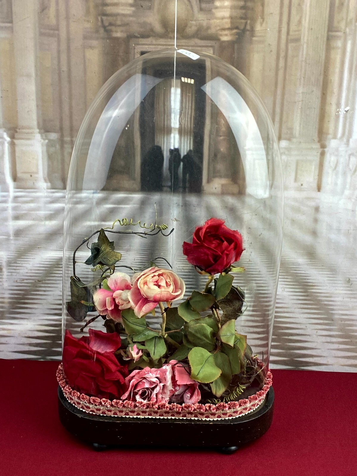 GLOBE DE MARIEE HOCHZEIT ANDENKEN FRANKREICH NAPOLEON III BLUMENGESTECK 47cm