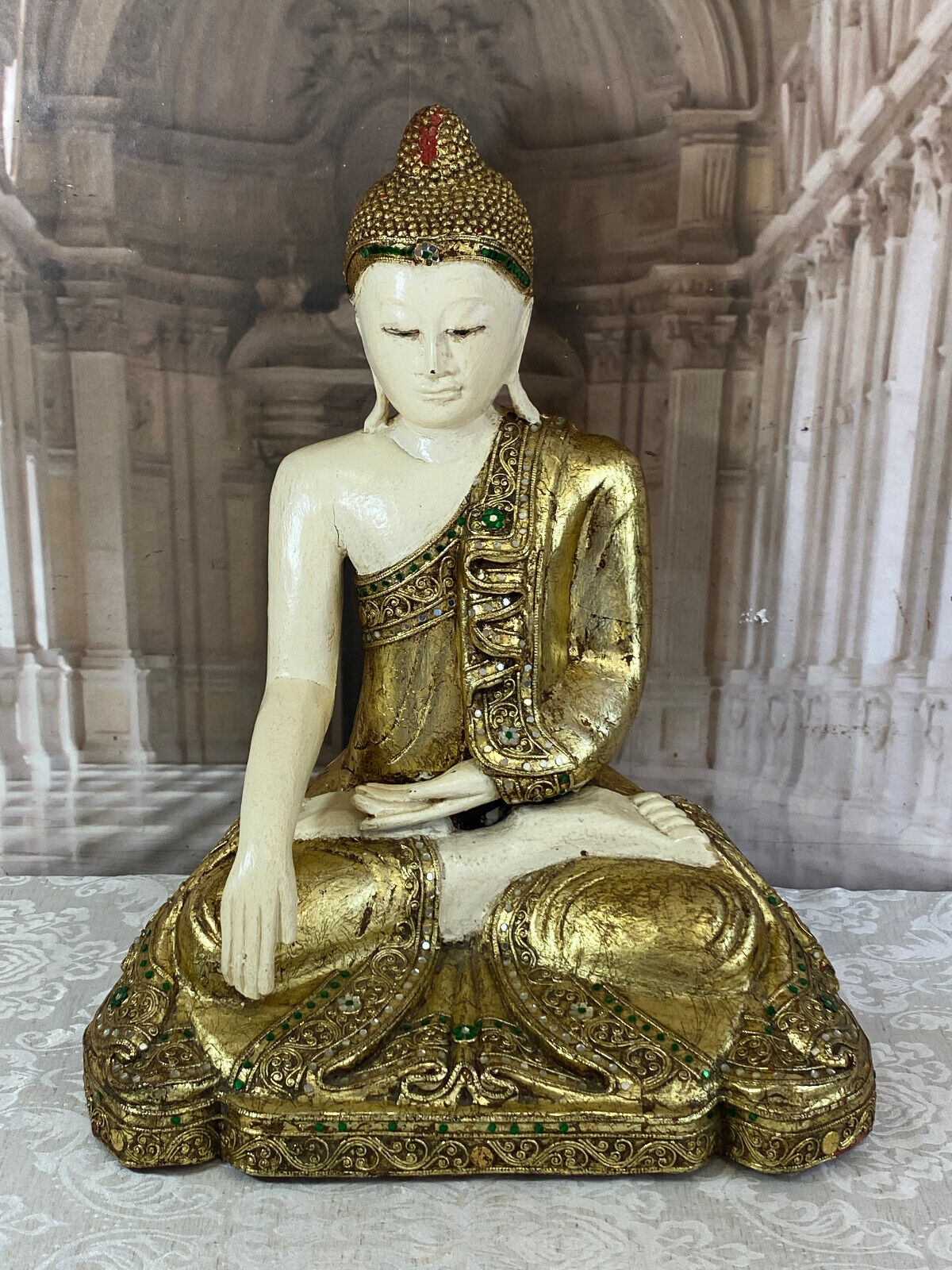 GROSSE BUDDHA FIGUR 51cm CHINA HANDBEMALT GLASSCHMUCK