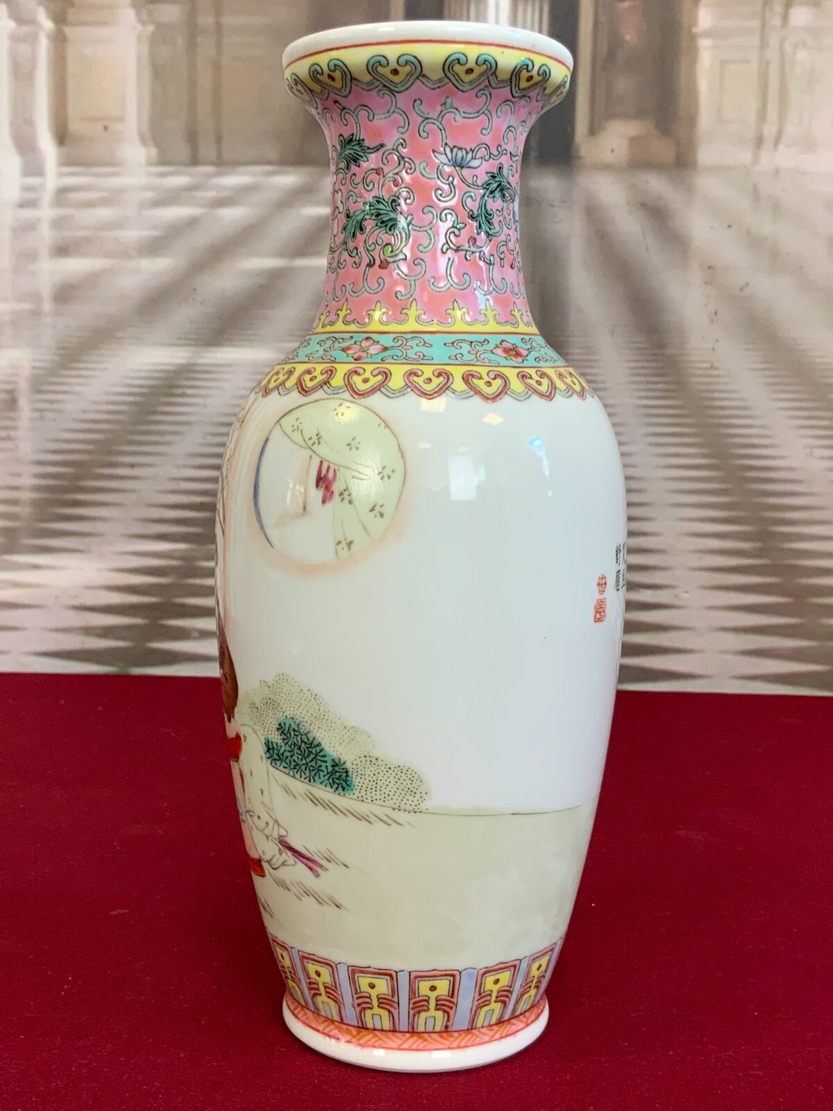 CHINA PORZELLAN VASE FAMILLE ROSE PERSONEN DEKOR 25cm SEHR GUTER ZUSTAND – Bild 3