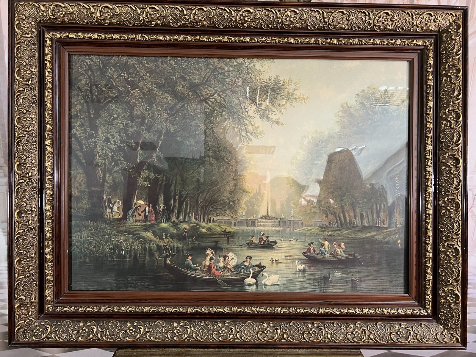 GALANTE BAROCKE SZENERIE PRUNKRAHMEN DRUCK PERSONEN LANDSCHAFT 107x82cm