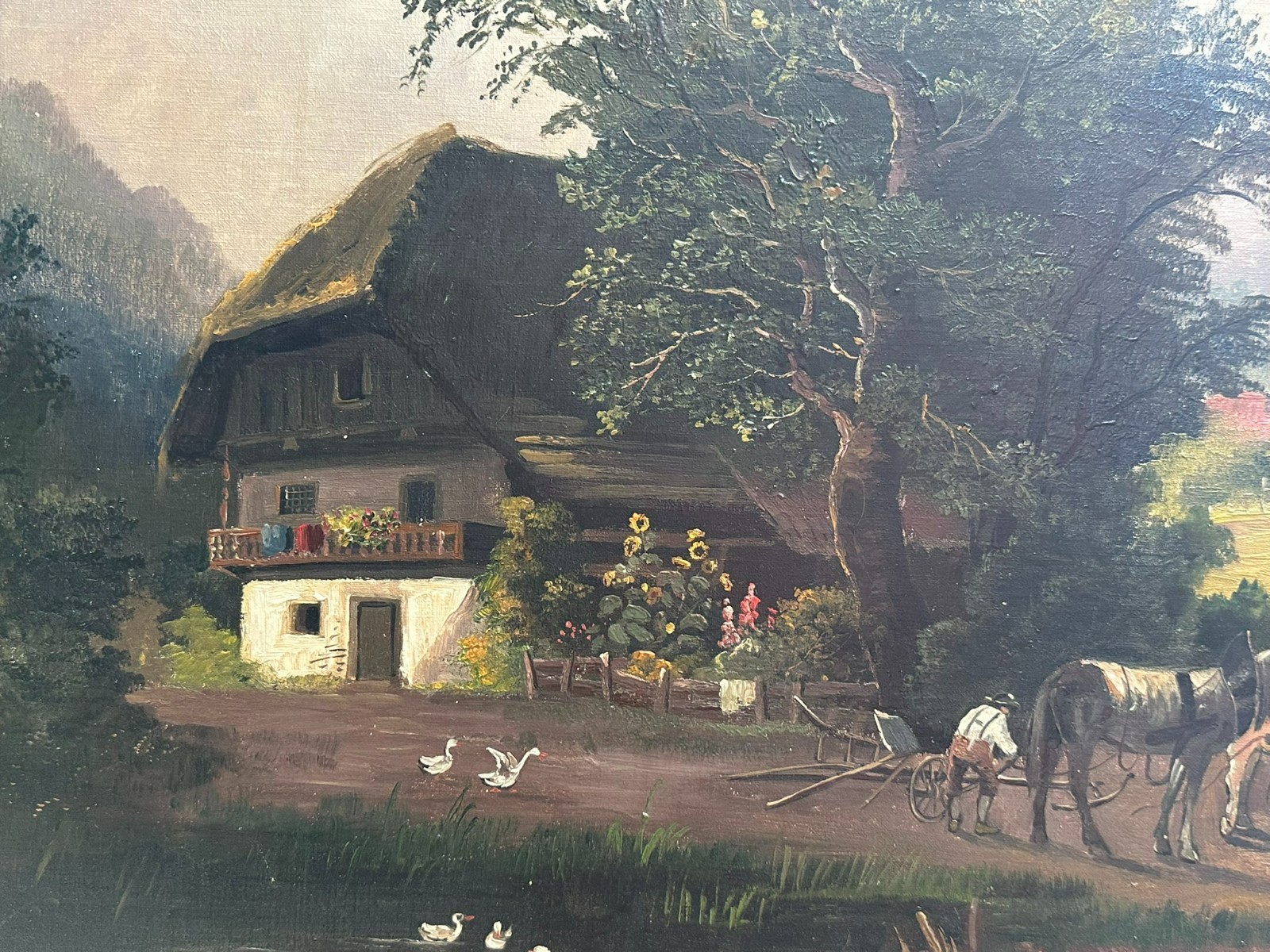 ÖLGEMÄLDE MASSIV GERAHMT SIGNIERT BÖHM LANDSCHAFT MIT PERSONEN – Bild 5