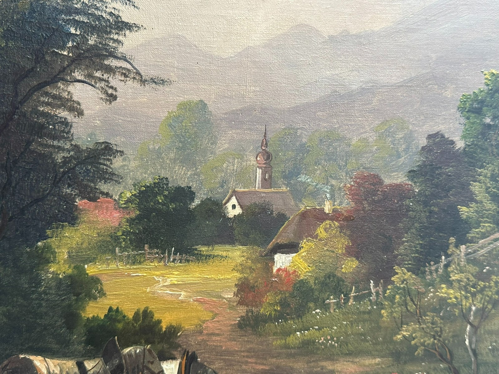 ÖLGEMÄLDE MASSIV GERAHMT SIGNIERT BÖHM LANDSCHAFT MIT PERSONEN – Bild 7