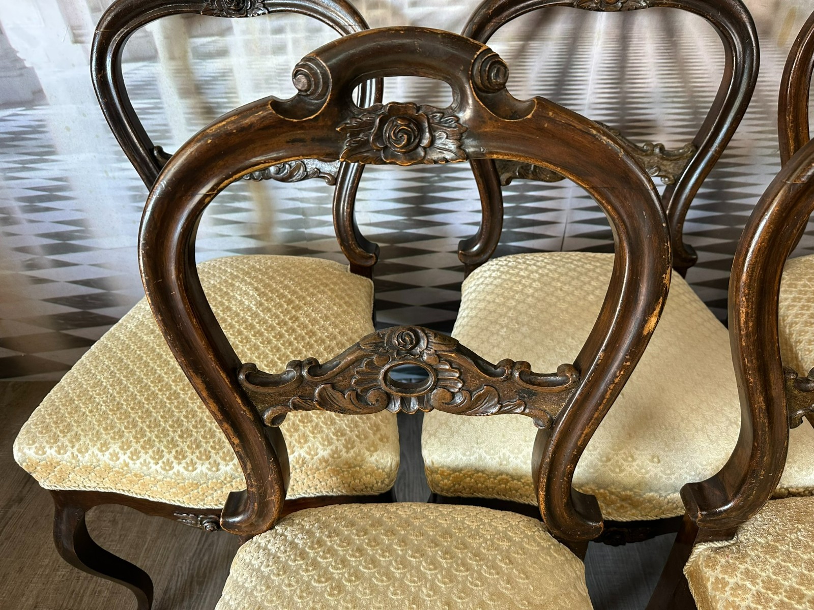 SET 5x ANTIKER NEO BAROCK STUHL UM 1920 SET ANTIKE STÜHLE – Bild 4