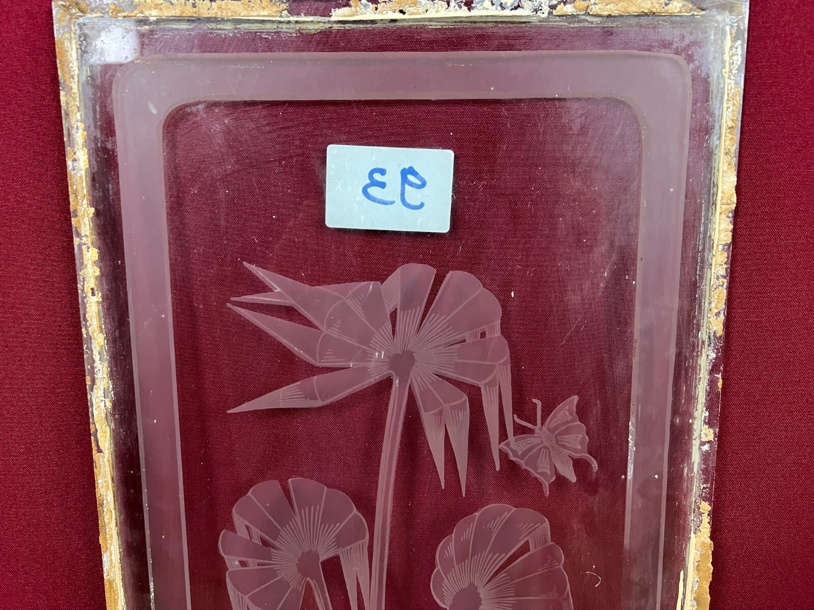 ANTIKE GLASSCHEIBE ART DECO ORIGINAL UM 1920 SEE BOOTE BLUMEN 27,9x99cm – Bild 4