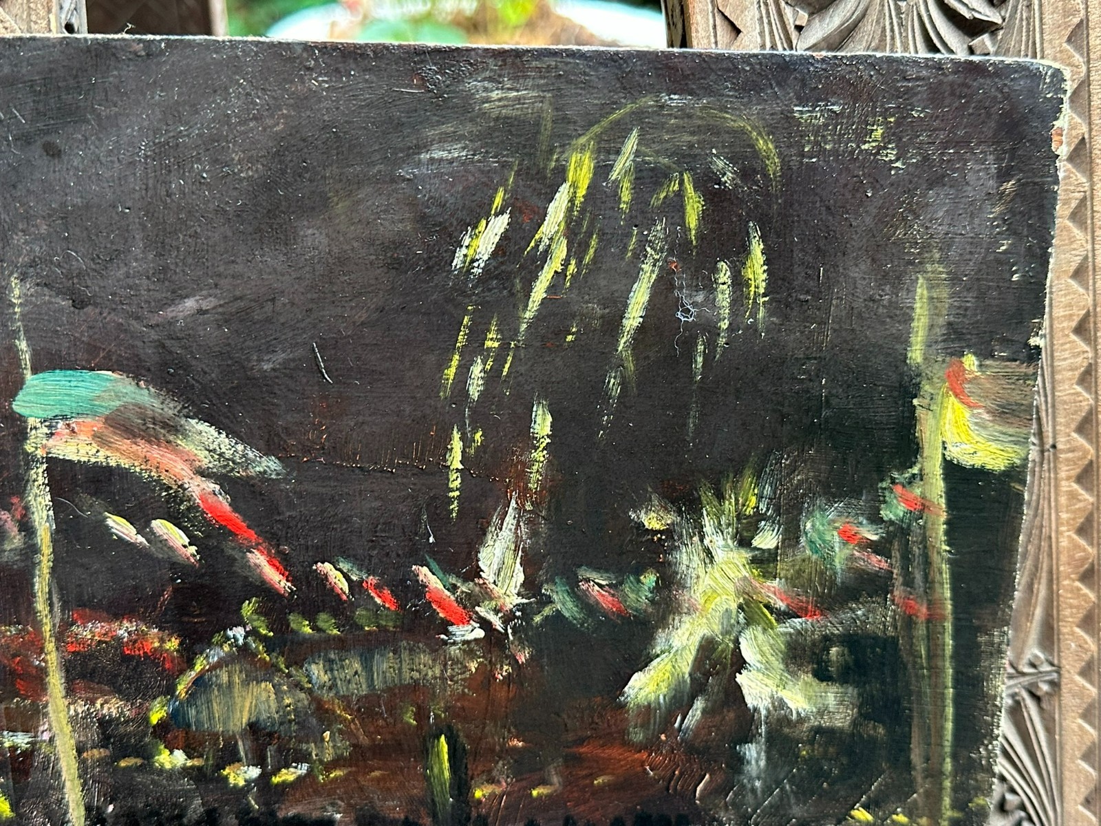 ÖLGEMÄLDE AUF PLATTE PERSONEN BEI NACHT BEZEICHENT DEVAMBEZ FEUERWERK – Bild 8