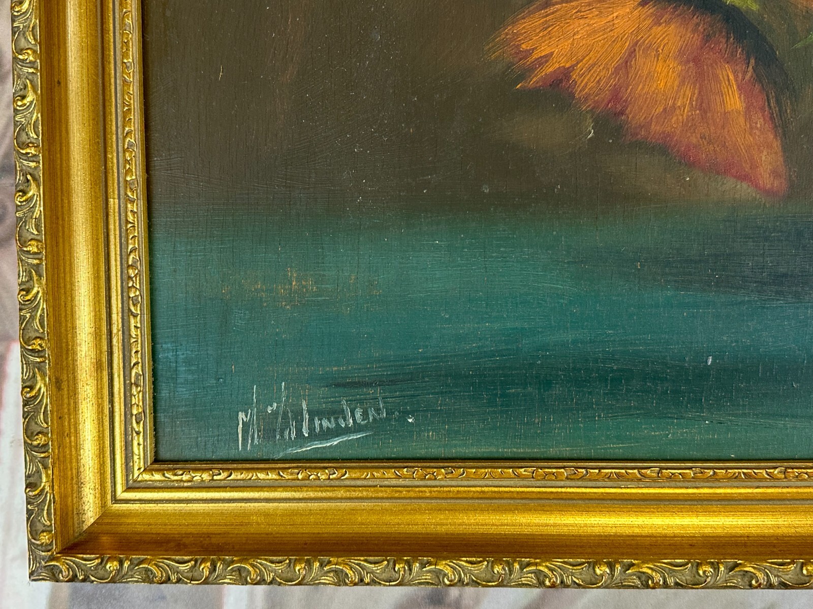 ÖLGEMÄLDE BLUMEN STILLLEBEN GEMÄLDE SIGNIERT UND GERAHMT 84x43cm – Bild 5