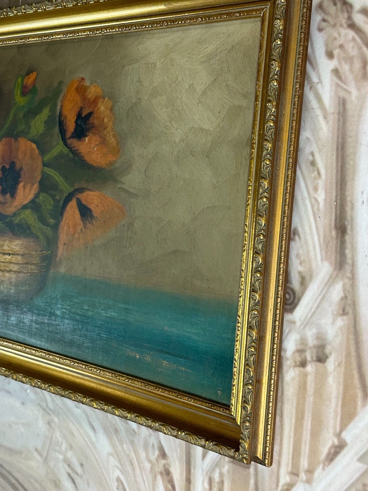 ÖLGEMÄLDE BLUMEN STILLLEBEN GEMÄLDE SIGNIERT UND GERAHMT 84x43cm – Bild 9