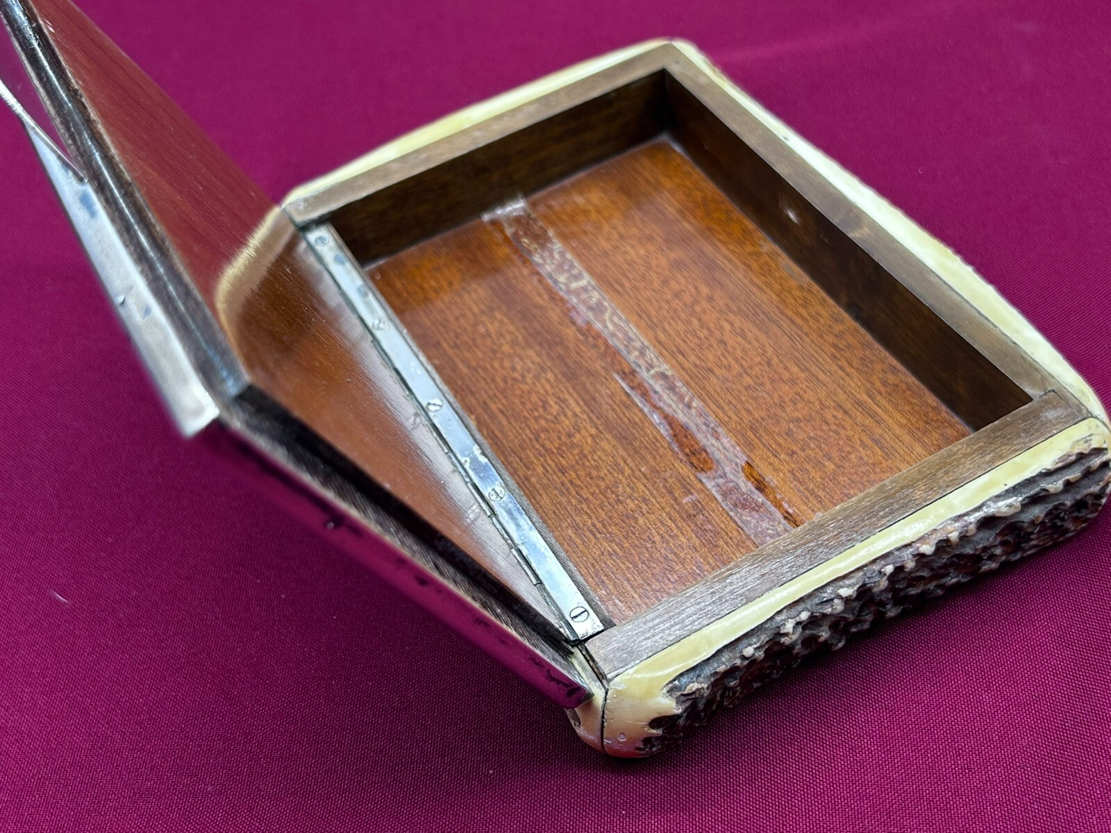 GROSSE DECKEL DOSE AUS HORN MASSIVE SILBER 900 MONTUR AUERHAHN GRAVUR – Bild 18