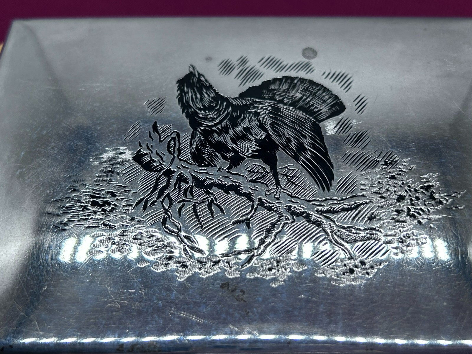 GROSSE DECKEL DOSE AUS HORN MASSIVE SILBER 900 MONTUR AUERHAHN GRAVUR – Bild 7