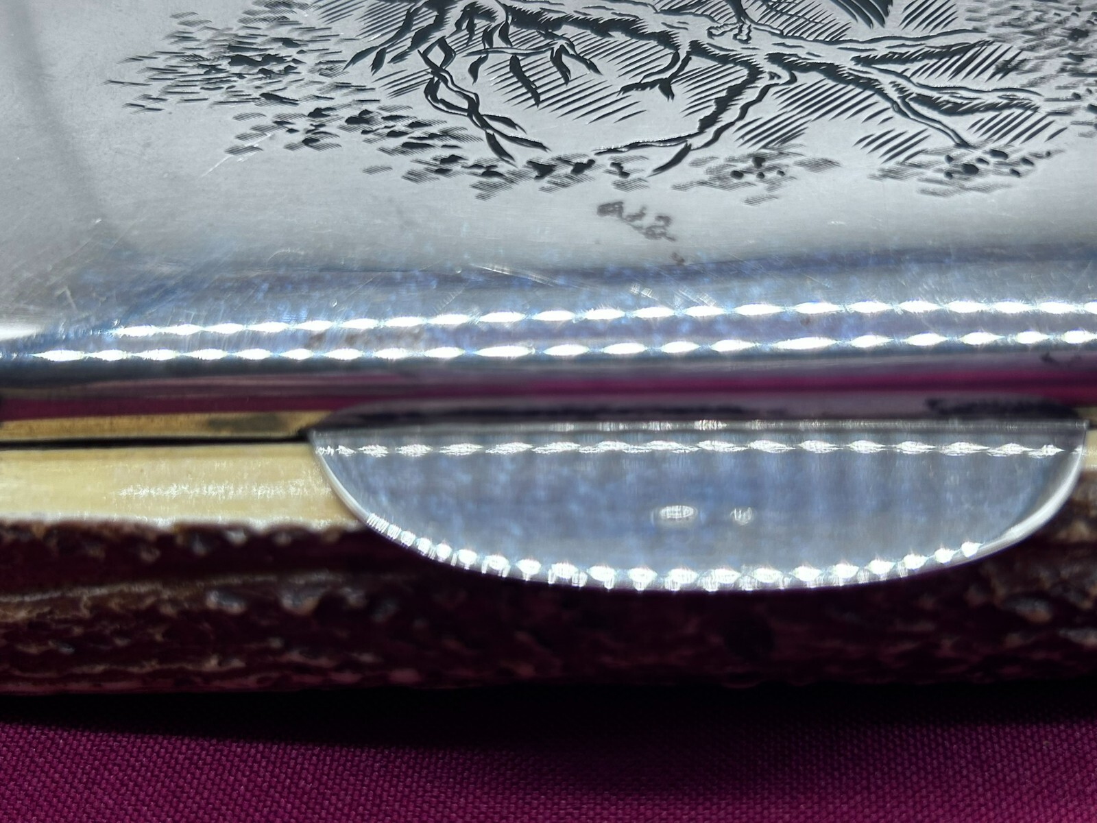 GROSSE DECKEL DOSE AUS HORN MASSIVE SILBER 900 MONTUR AUERHAHN GRAVUR – Bild 8