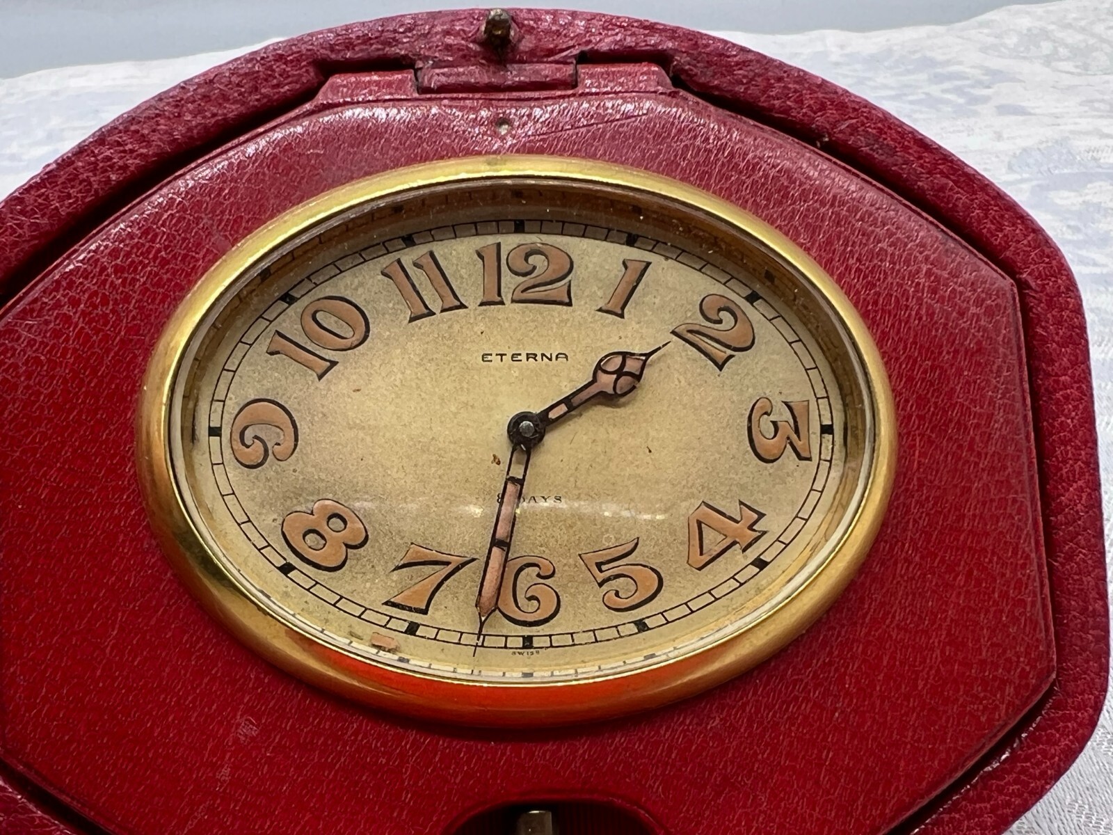 ETERNA REISEUHR UHR ANTIK 8 TAGE WERK LEDERETUI