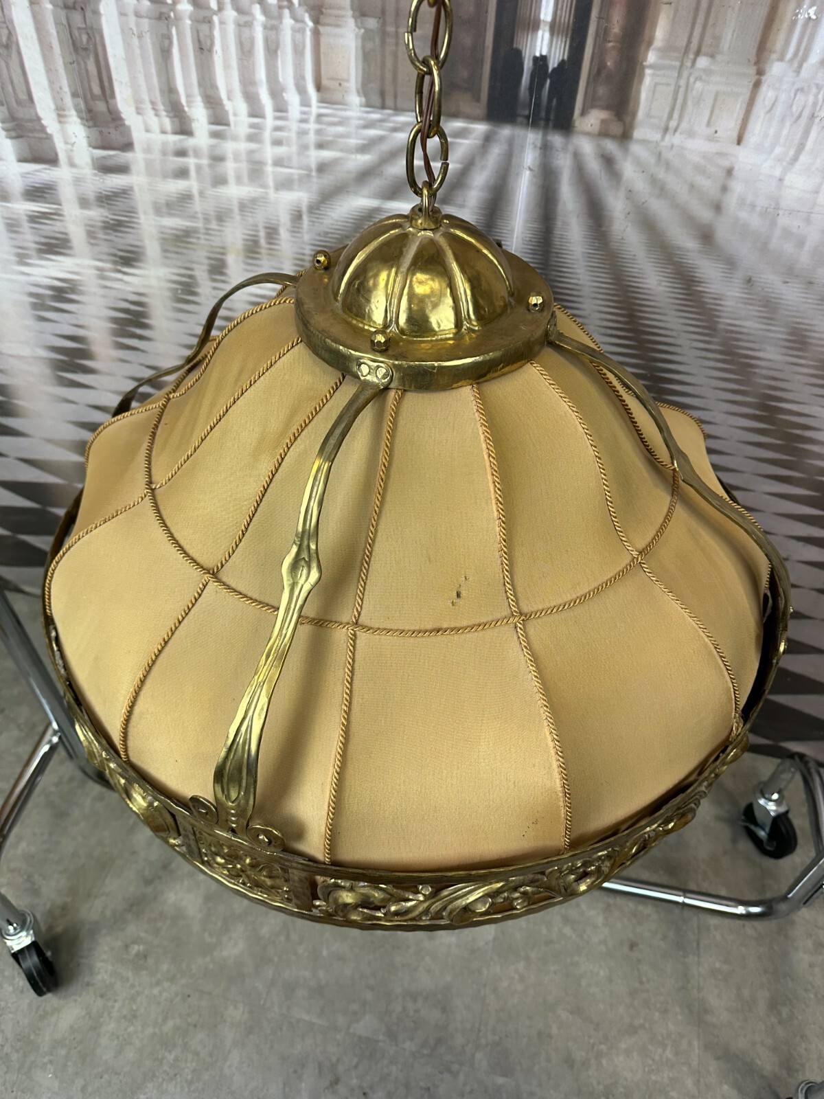ANTIKER DECKENLEUCHTER AUS MESSING DECKENLAMPE PRUNKLEUCHTER ART DECO 1930er – Bild 7