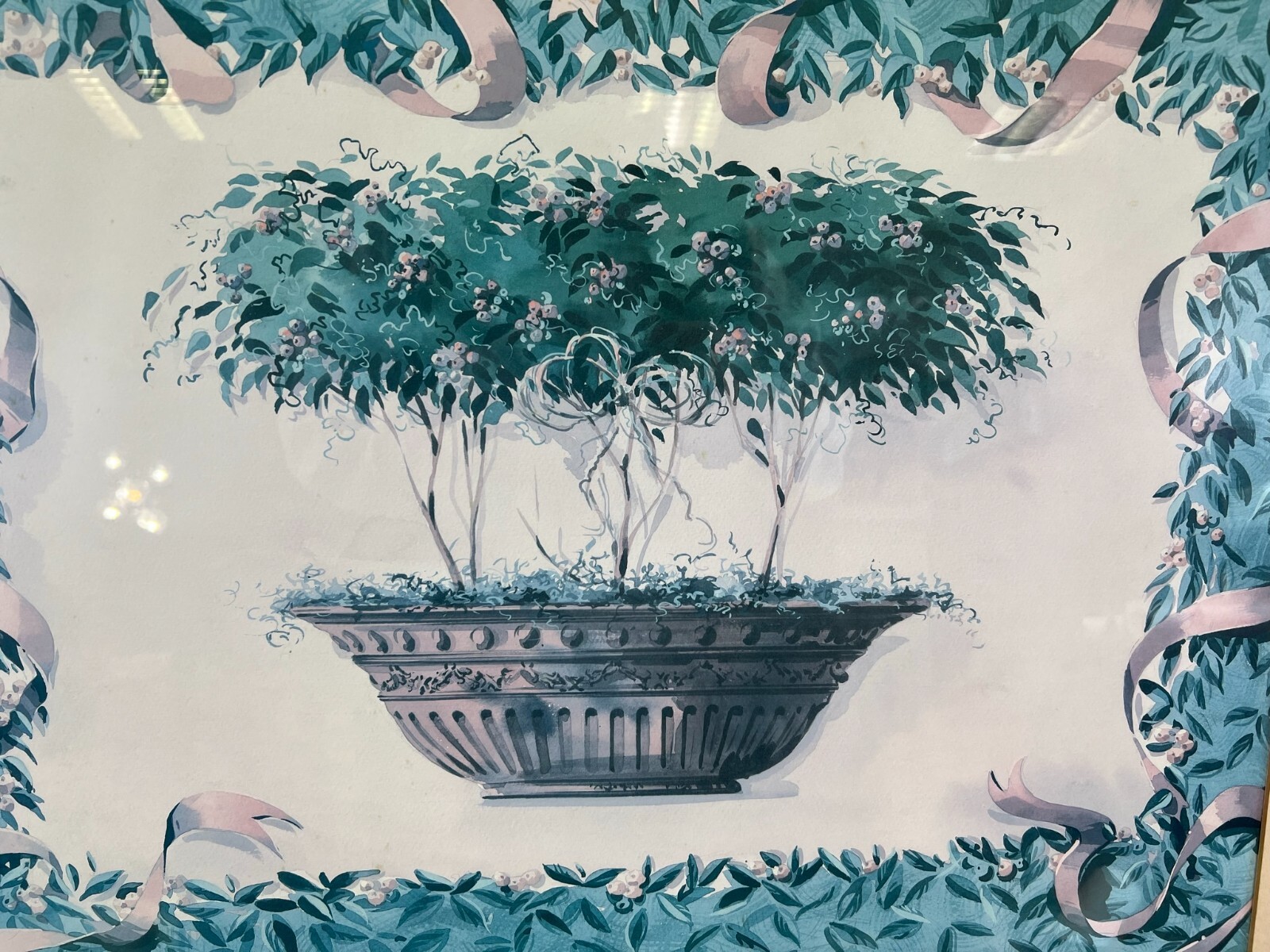Aquarell auf Papier sehr schön gerahmt hinter Glas Pflanzen Blumen – Bild 3
