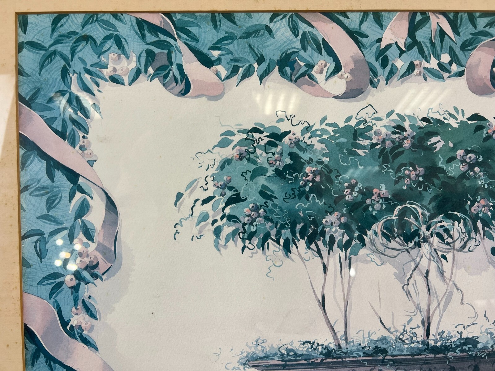 Aquarell auf Papier sehr schön gerahmt hinter Glas Pflanzen Blumen – Bild 5