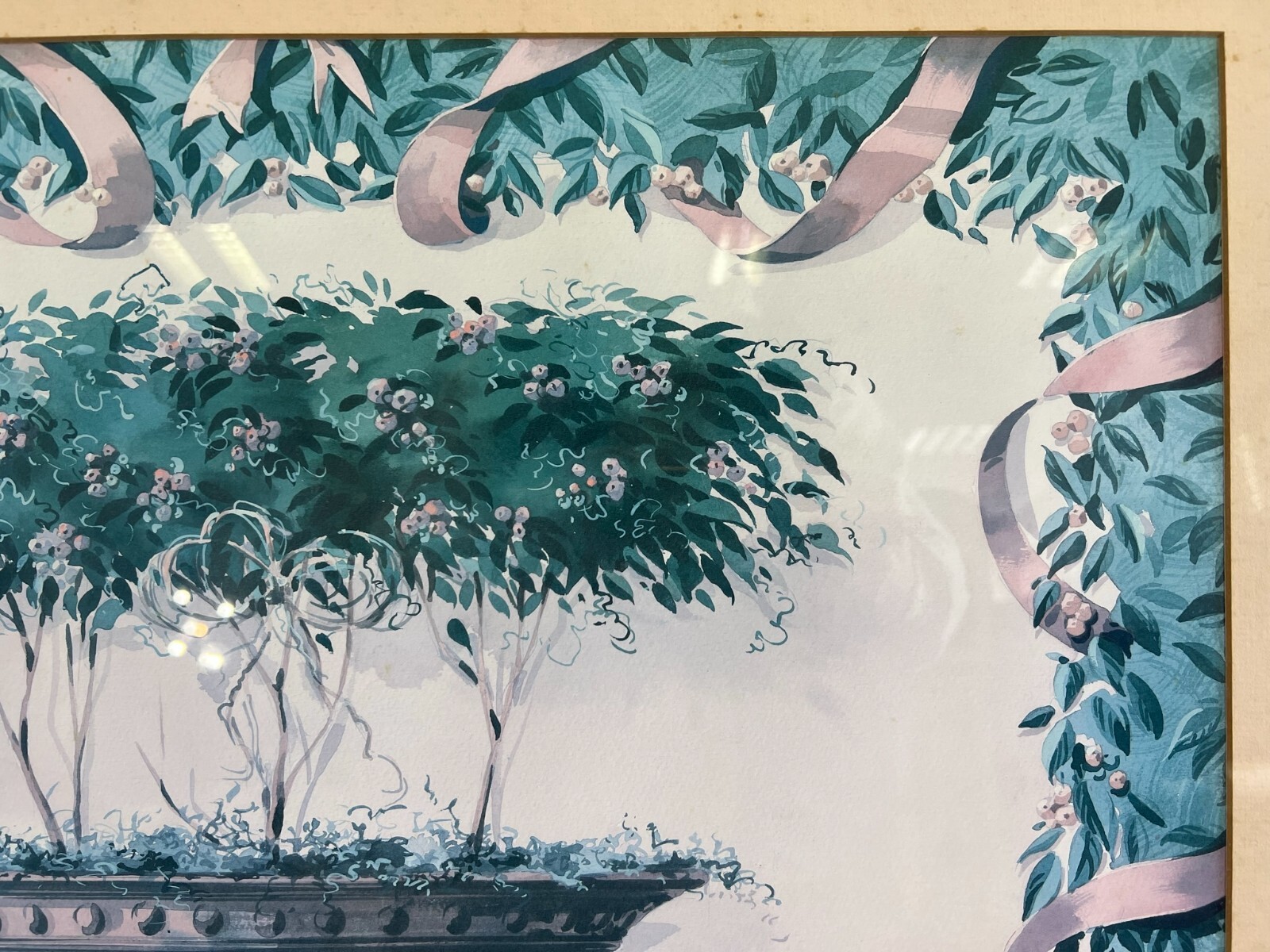 Aquarell auf Papier sehr schön gerahmt hinter Glas Pflanzen Blumen – Bild 6