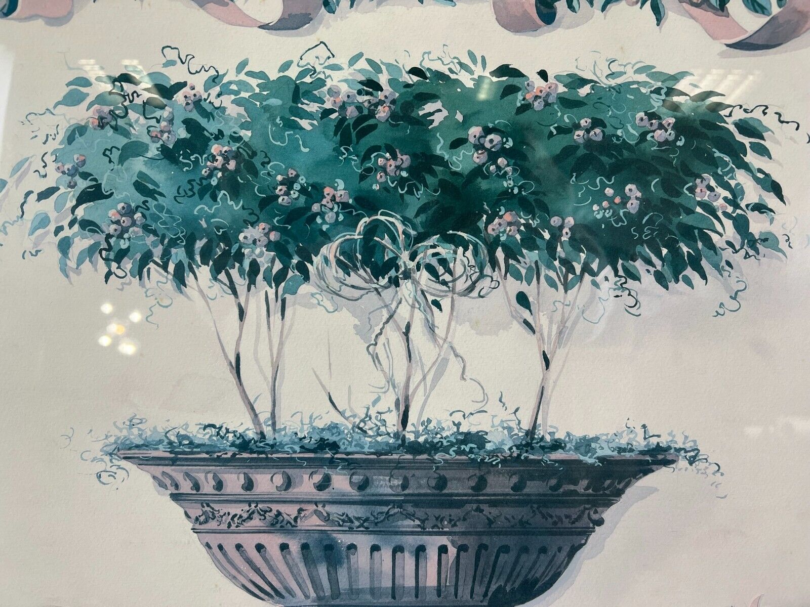 Aquarell auf Papier sehr schön gerahmt hinter Glas Pflanzen Blumen