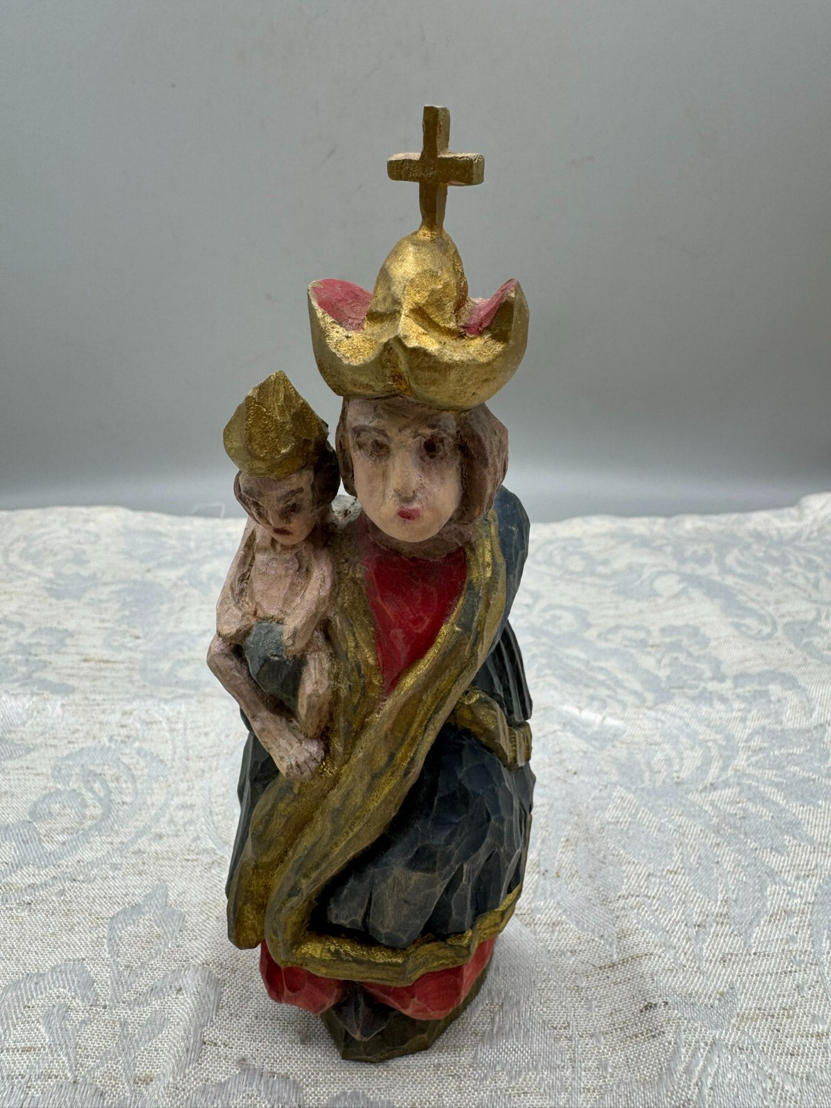 ALTE VINTAGE HEILIGENFIGUR 18cm MADONNA MARIA MIT KIND NACH ANTIKEM ORIGINAL