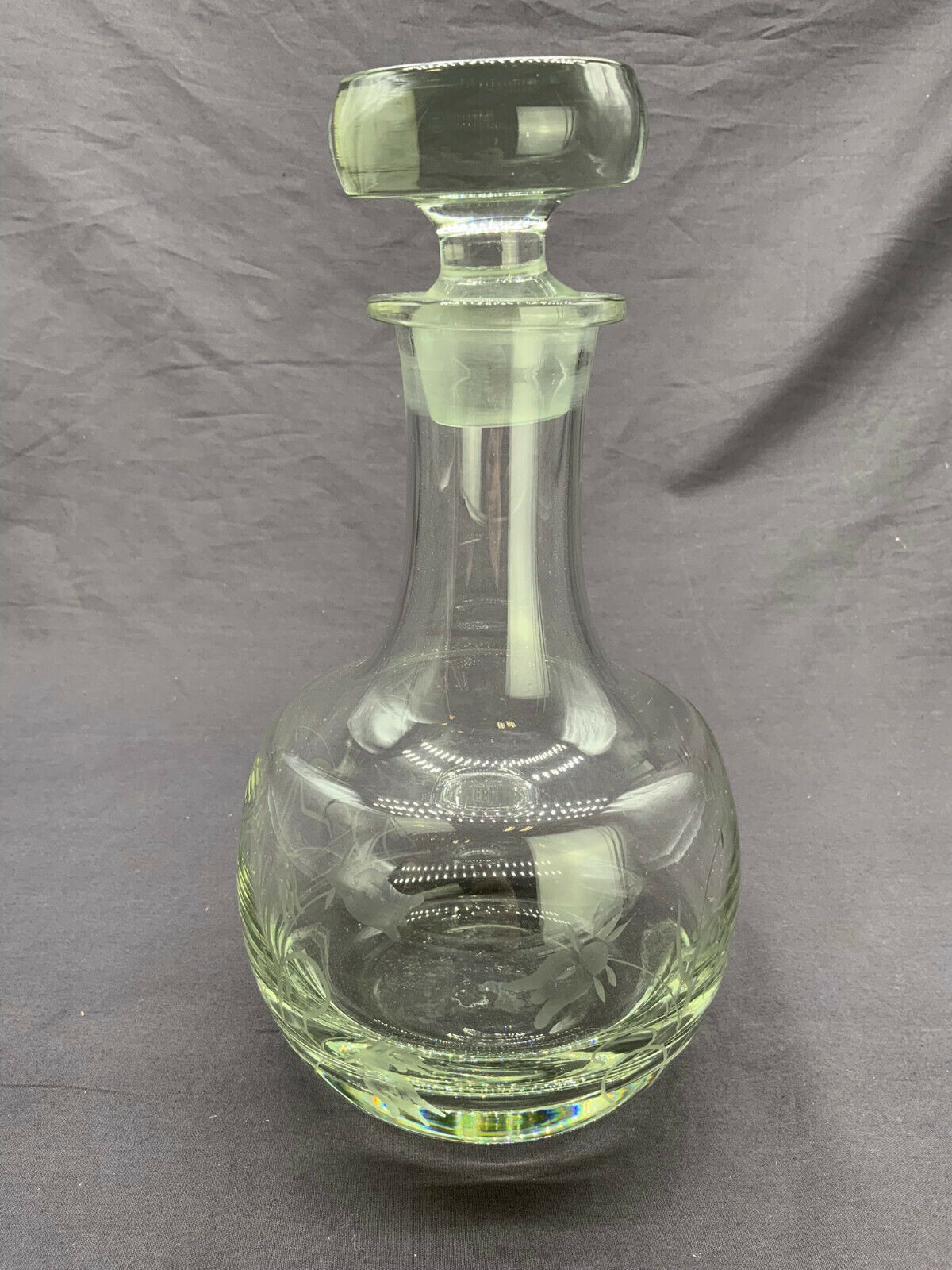 KARAFFE FLASCHE KRISTALLGLAS MIT STÖPSEL GLAS BLUMEN SCHLEIFDEKOR 27cm HOCH – Bild 5