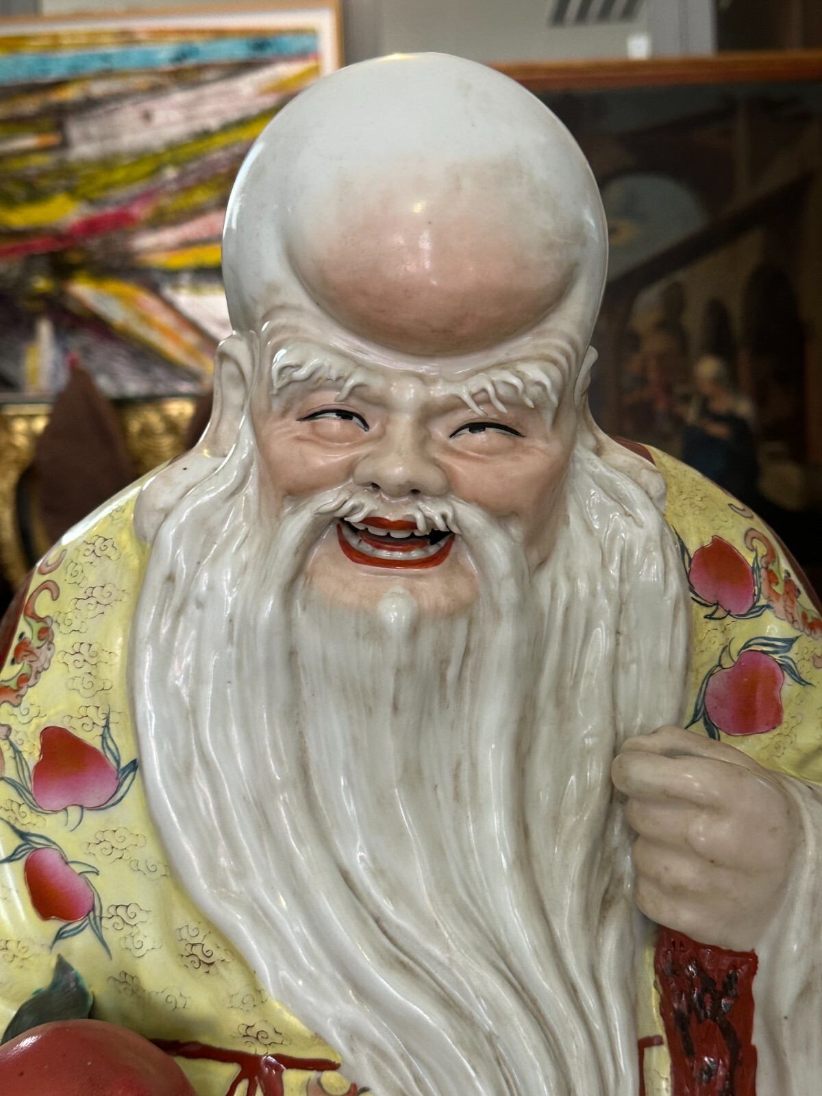 GROSSE PORZELLAN FIGUR CHINA GELEHRTER MIT KRANICH HANDBEMALT 70cm – Bild 3