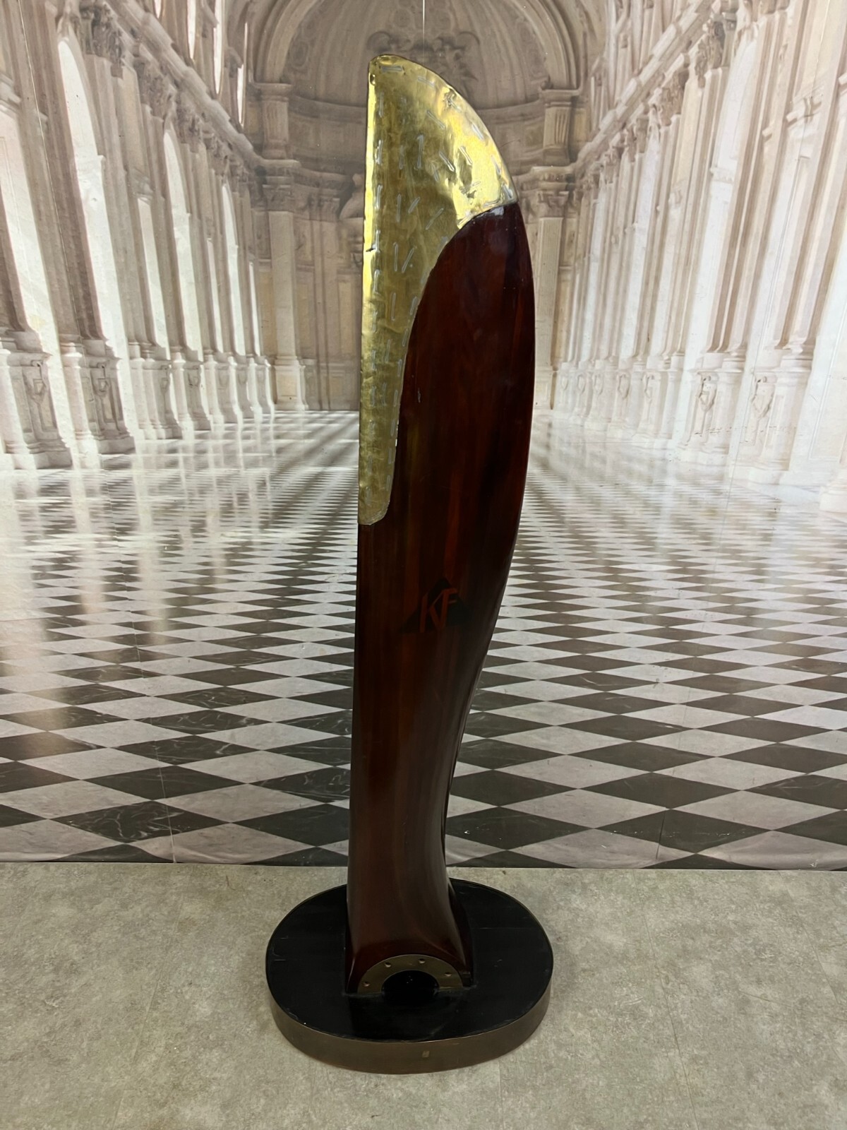 PROPELLERBLATT PROPELLER ANTIK MONTIERT AUF SOCKEL KUNSTWERK