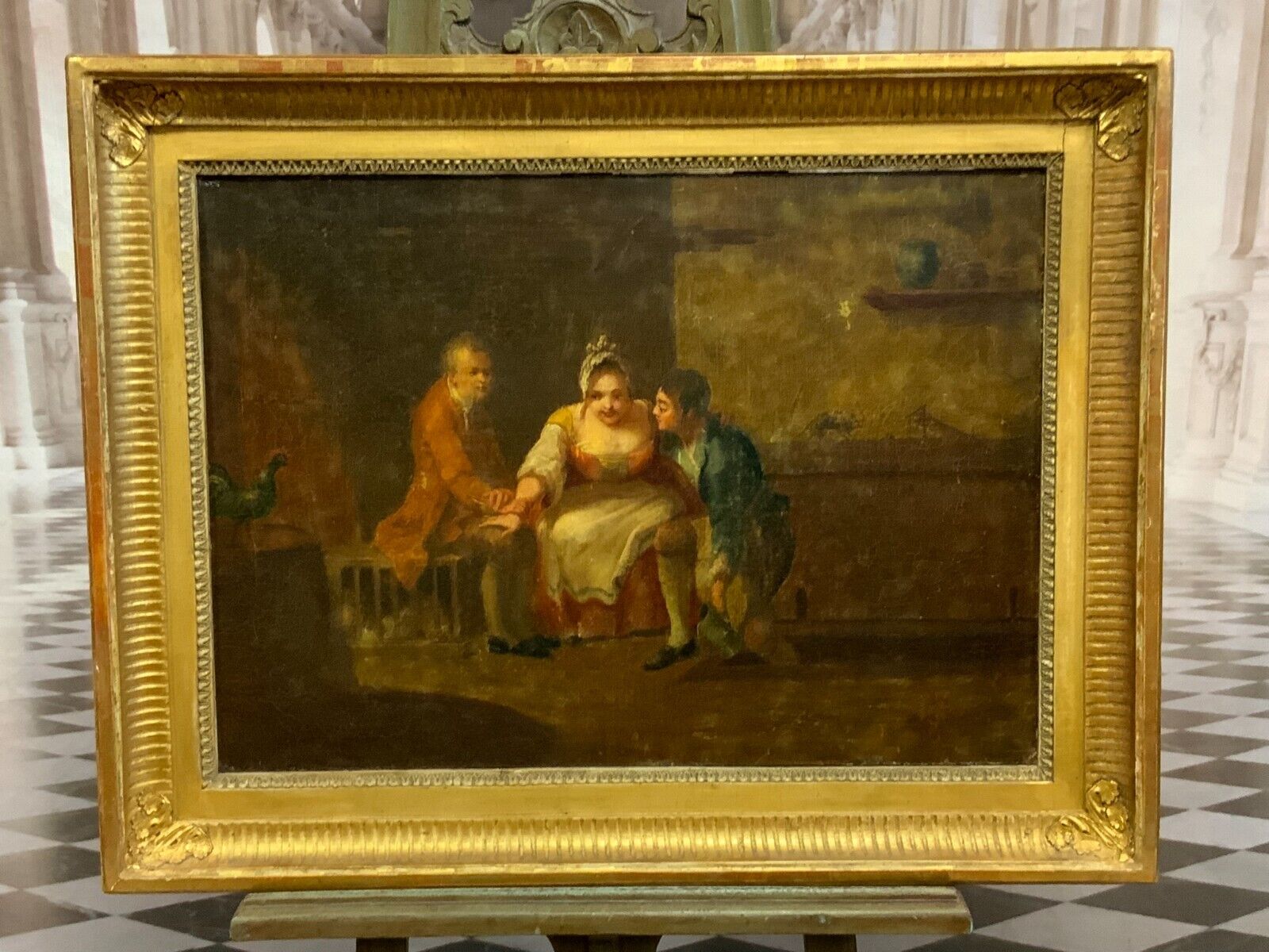 ANTIKES BAROCK GEMÄLDE ÖLGEMÄLDE 18 TES JHDT PERSONEN DER ARZTBESUCH – Bild 3