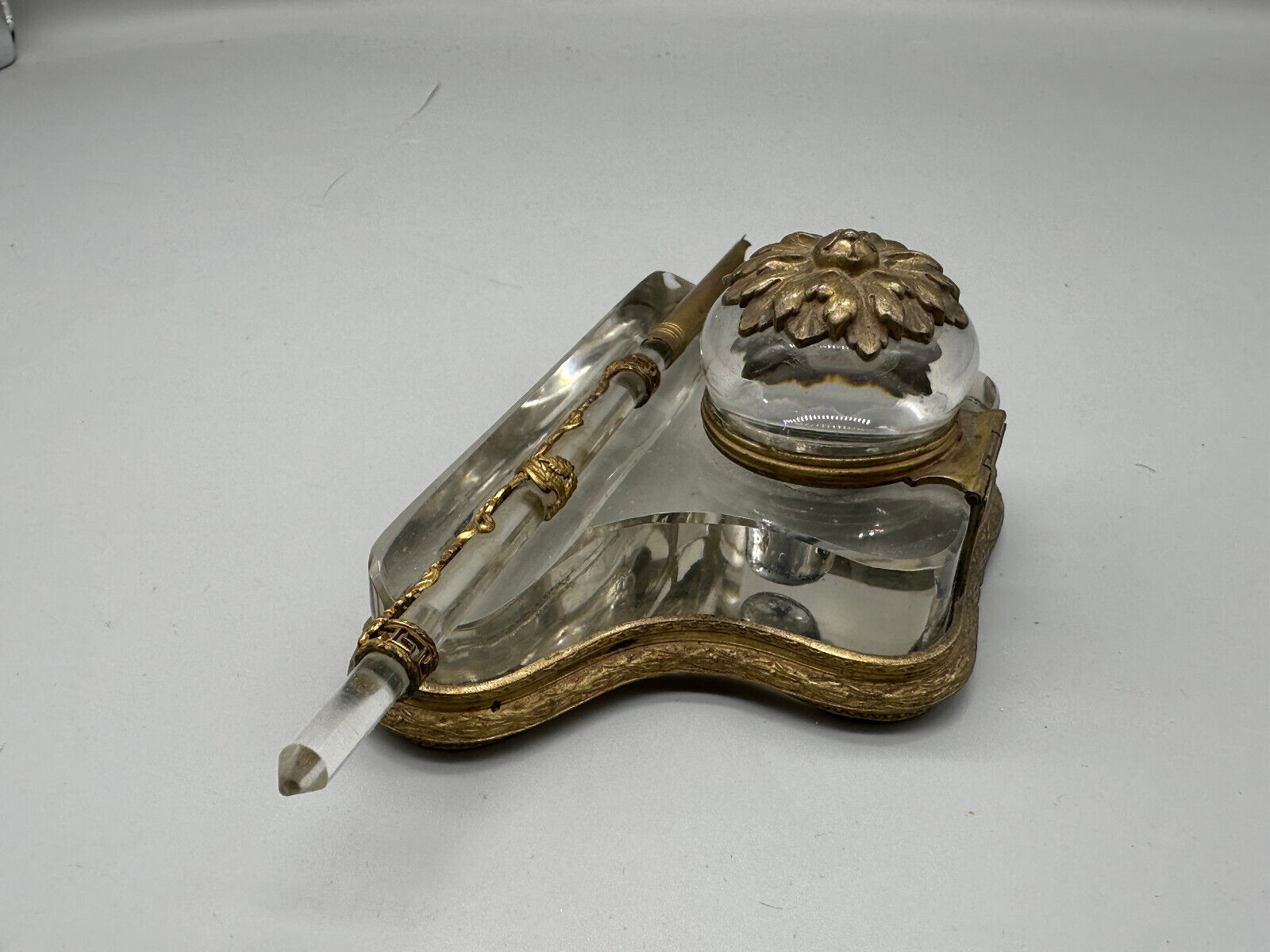 ANTIKE SCHREIBGARNITUR SCHREIBTISCHSET TINTENFASS UM 1880 GLAS UND MESSING – Bild 6