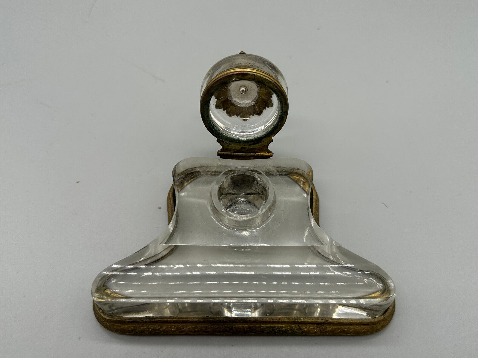ANTIKE SCHREIBGARNITUR SCHREIBTISCHSET TINTENFASS UM 1880 GLAS UND MESSING – Bild 8
