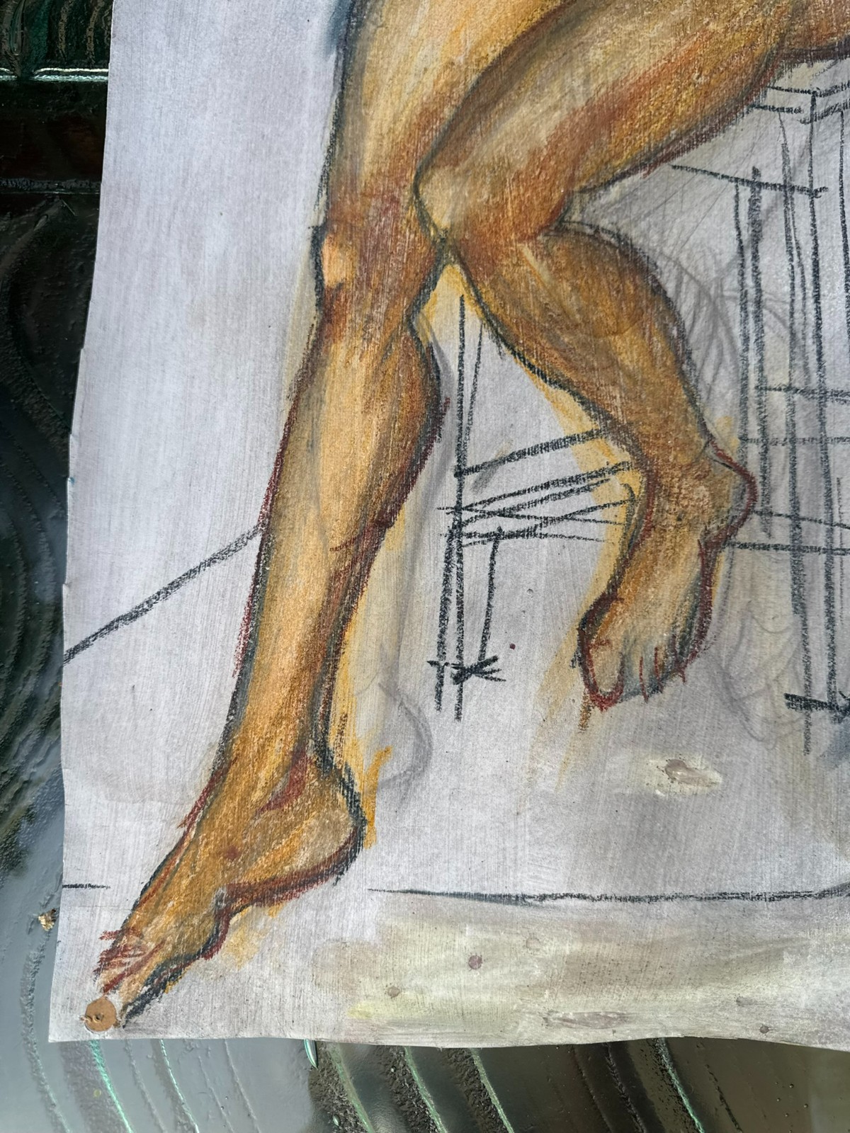 Großer Akt auf Papier, Aquarell und Kohlestift, unsigniert 55x80cm – Bild 12
