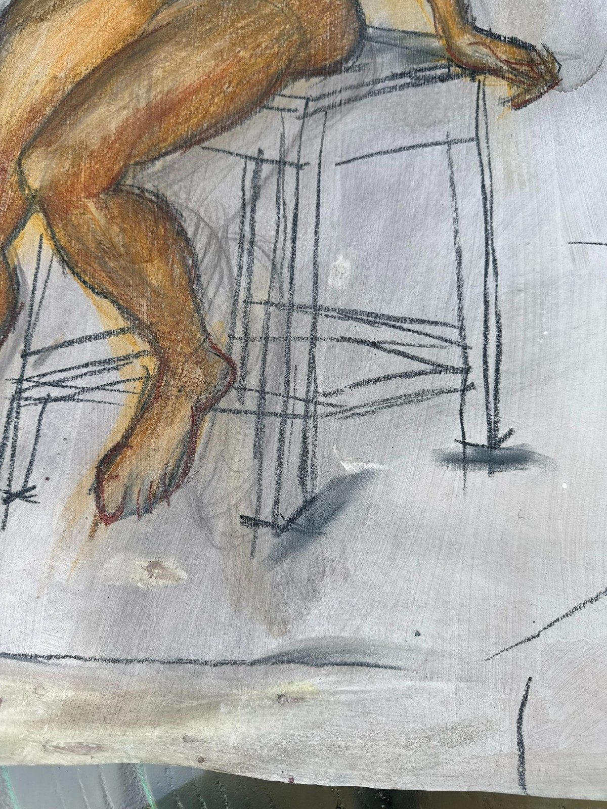 Großer Akt auf Papier, Aquarell und Kohlestift, unsigniert 55x80cm – Bild 13