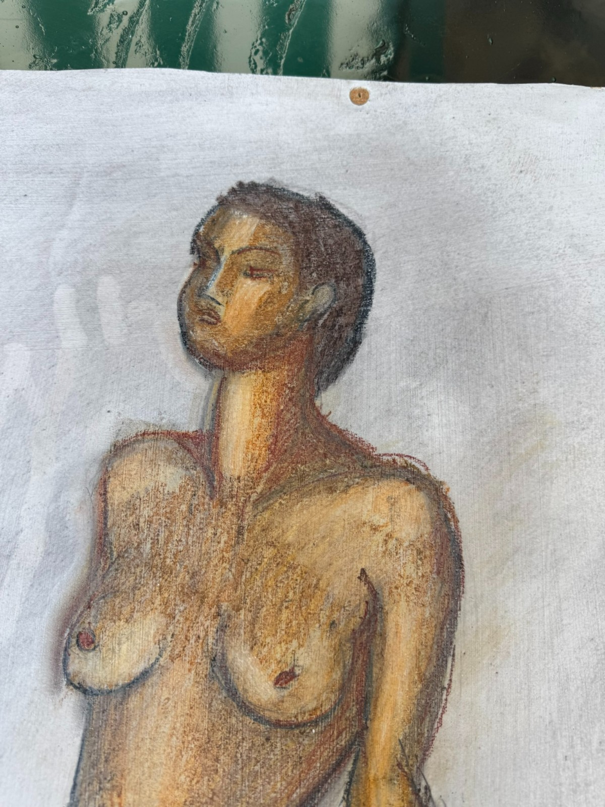 Großer Akt auf Papier, Aquarell und Kohlestift, unsigniert 55x80cm – Bild 4