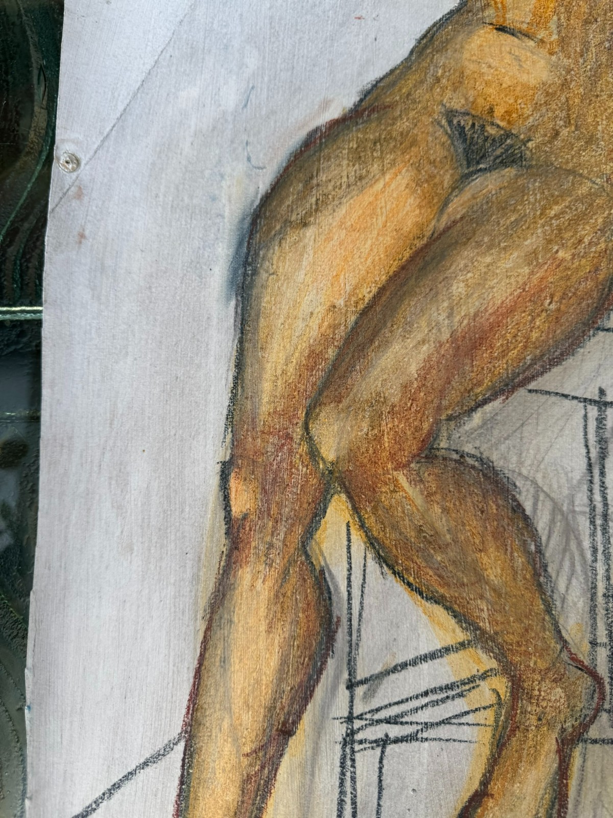 Großer Akt auf Papier, Aquarell und Kohlestift, unsigniert 55x80cm – Bild 9