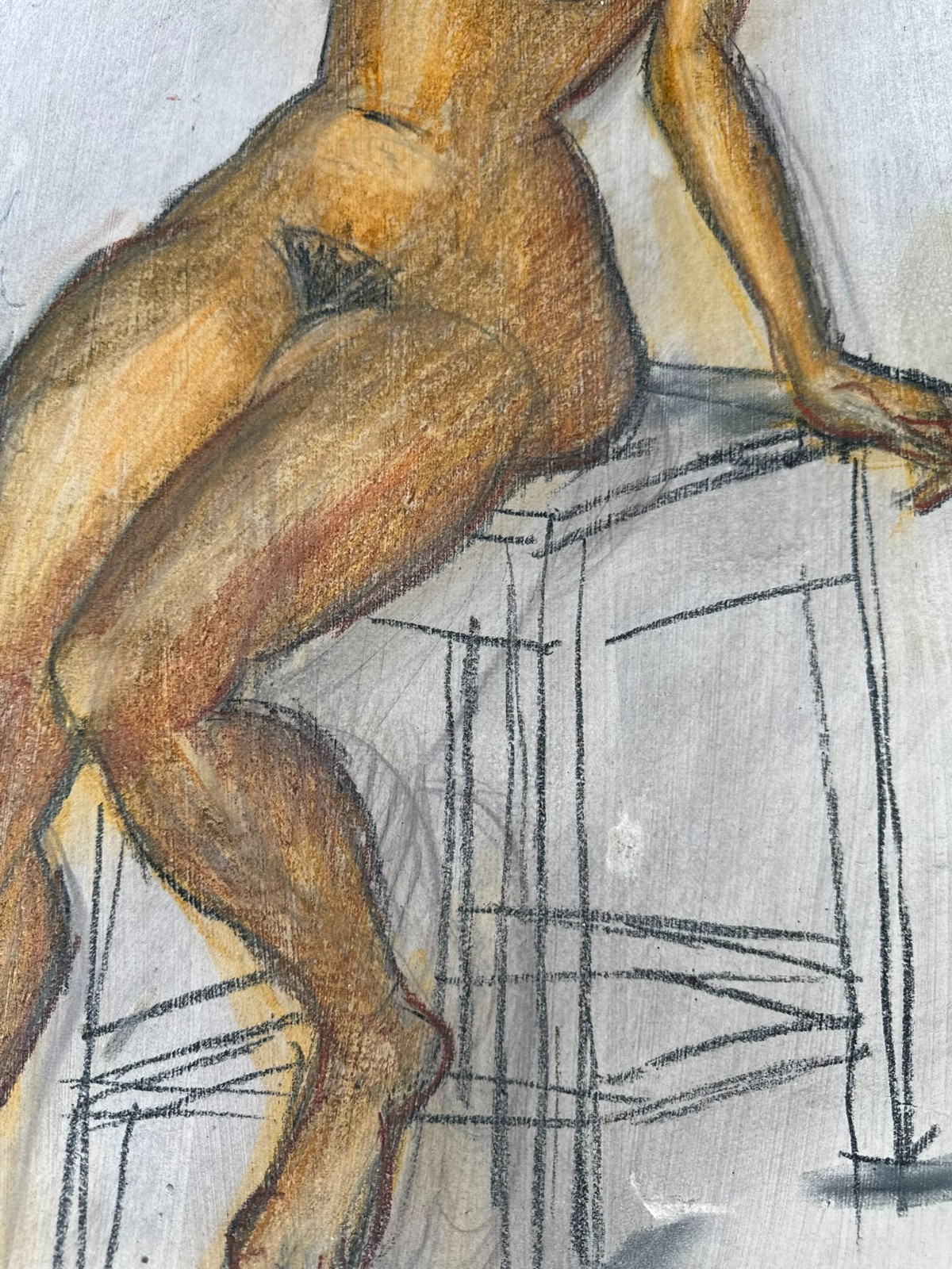 Großer Akt auf Papier, Aquarell und Kohlestift, unsigniert 55x80cm – Bild 10