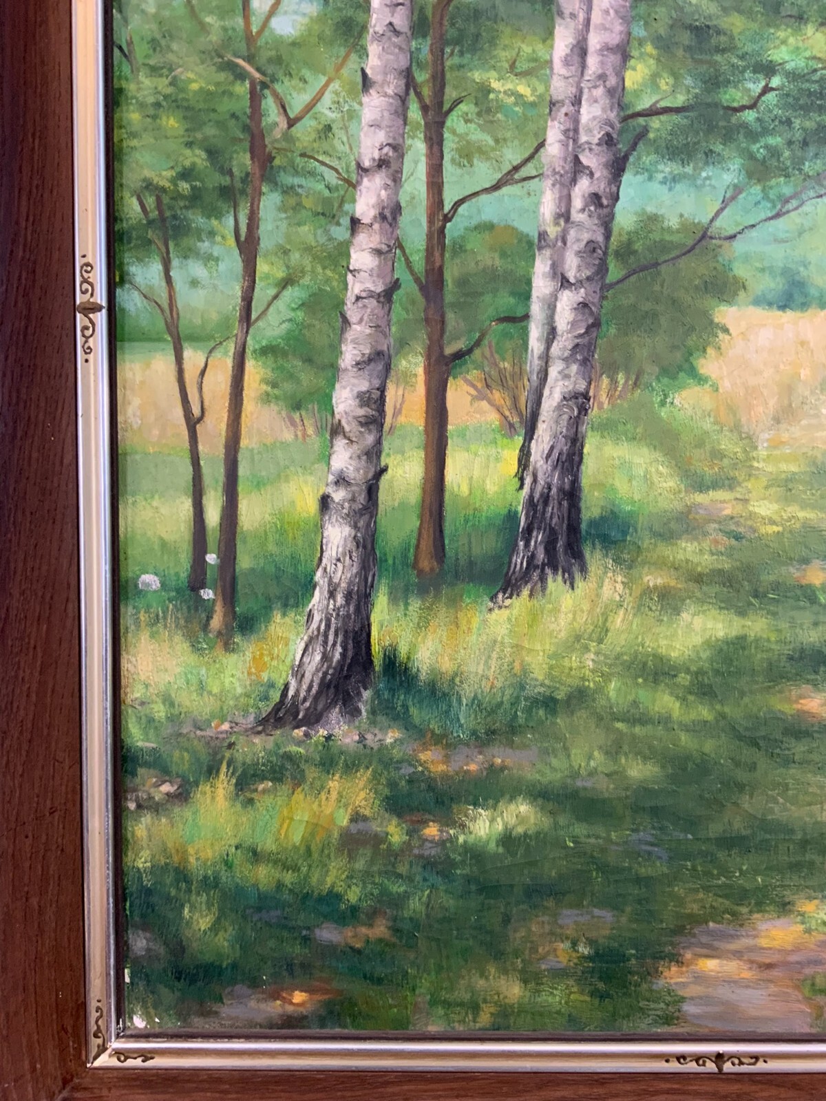 ÖLGEMÄLDE LANDSCHAFT SIGNIERT A. KREISEL LICHTUNG NACH WALD RAHMEN – Bild 8