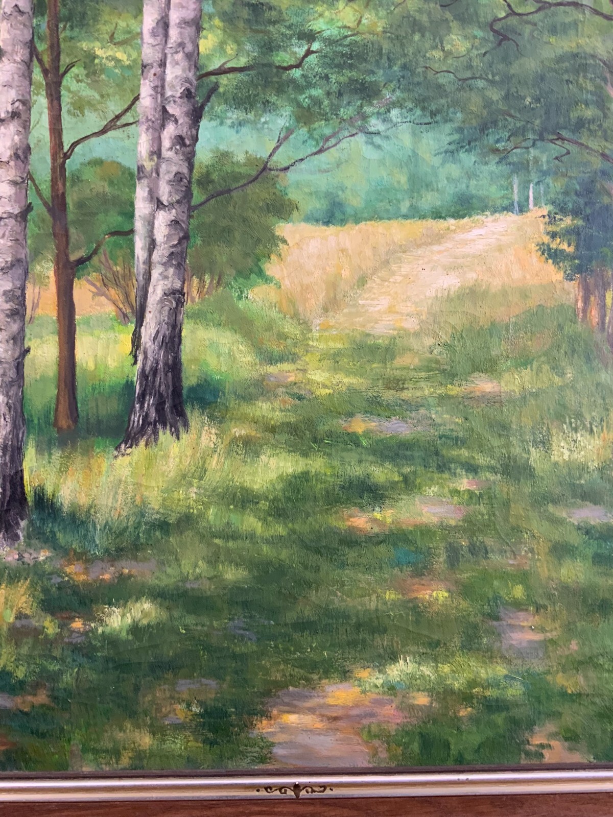 ÖLGEMÄLDE LANDSCHAFT SIGNIERT A. KREISEL LICHTUNG NACH WALD RAHMEN – Bild 9