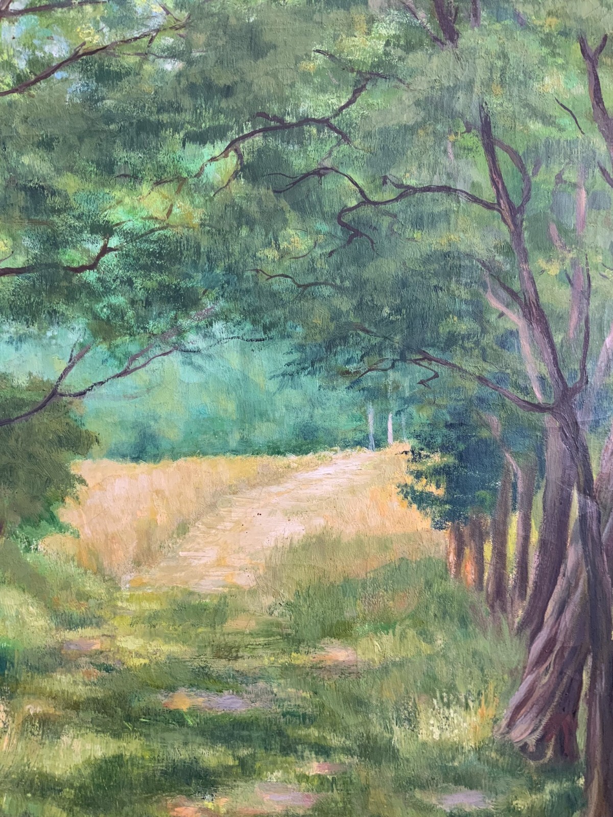 ÖLGEMÄLDE LANDSCHAFT SIGNIERT A. KREISEL LICHTUNG NACH WALD RAHMEN