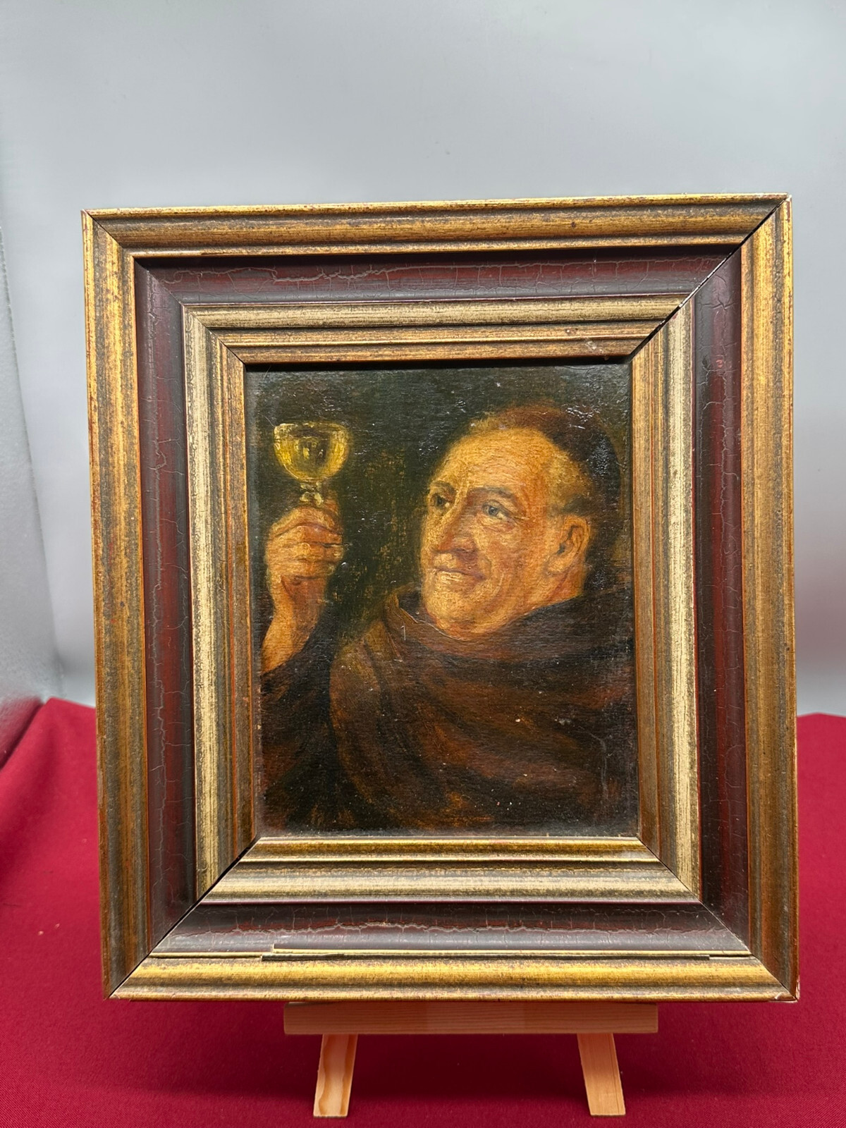 ÖLGEMÄLDE PORTRAIT PRIESTER MIT WEINGLAS GERAHMT 28x32cm – Bild 12