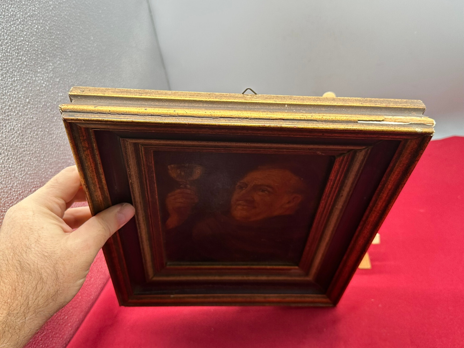 ÖLGEMÄLDE PORTRAIT PRIESTER MIT WEINGLAS GERAHMT 28x32cm – Bild 17