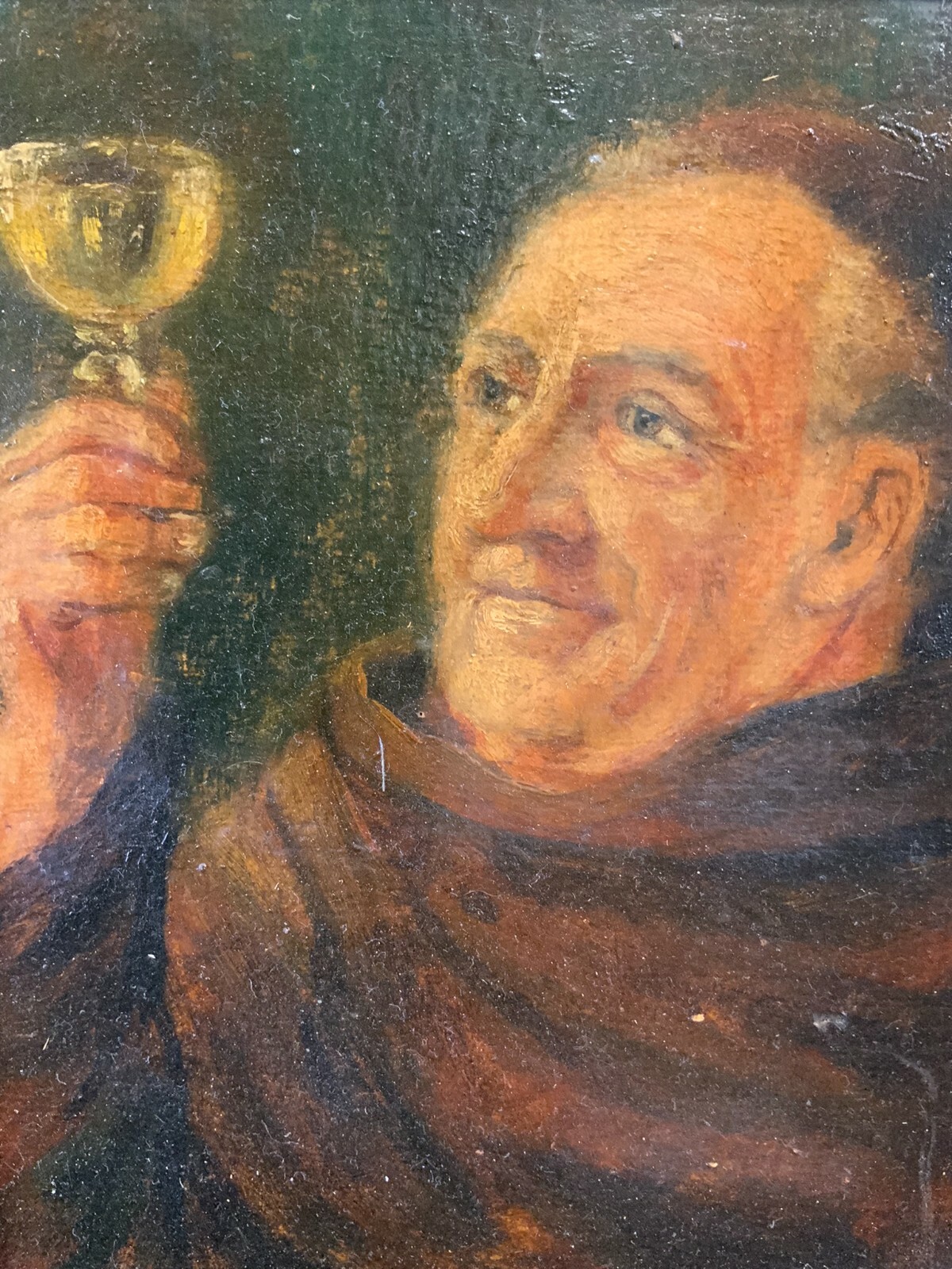 ÖLGEMÄLDE PORTRAIT PRIESTER MIT WEINGLAS GERAHMT 28x32cm – Bild 3