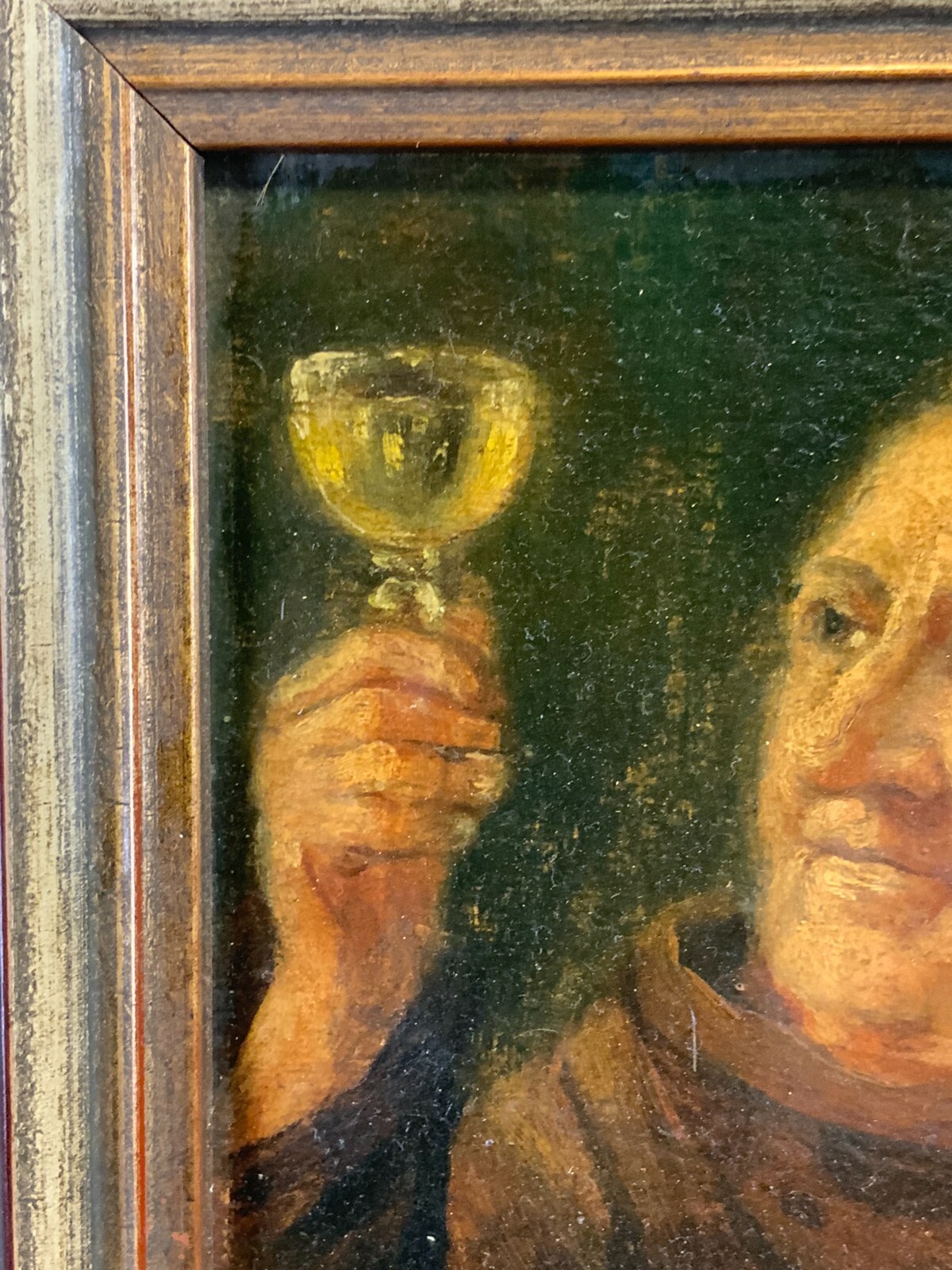 ÖLGEMÄLDE PORTRAIT PRIESTER MIT WEINGLAS GERAHMT 28x32cm – Bild 4