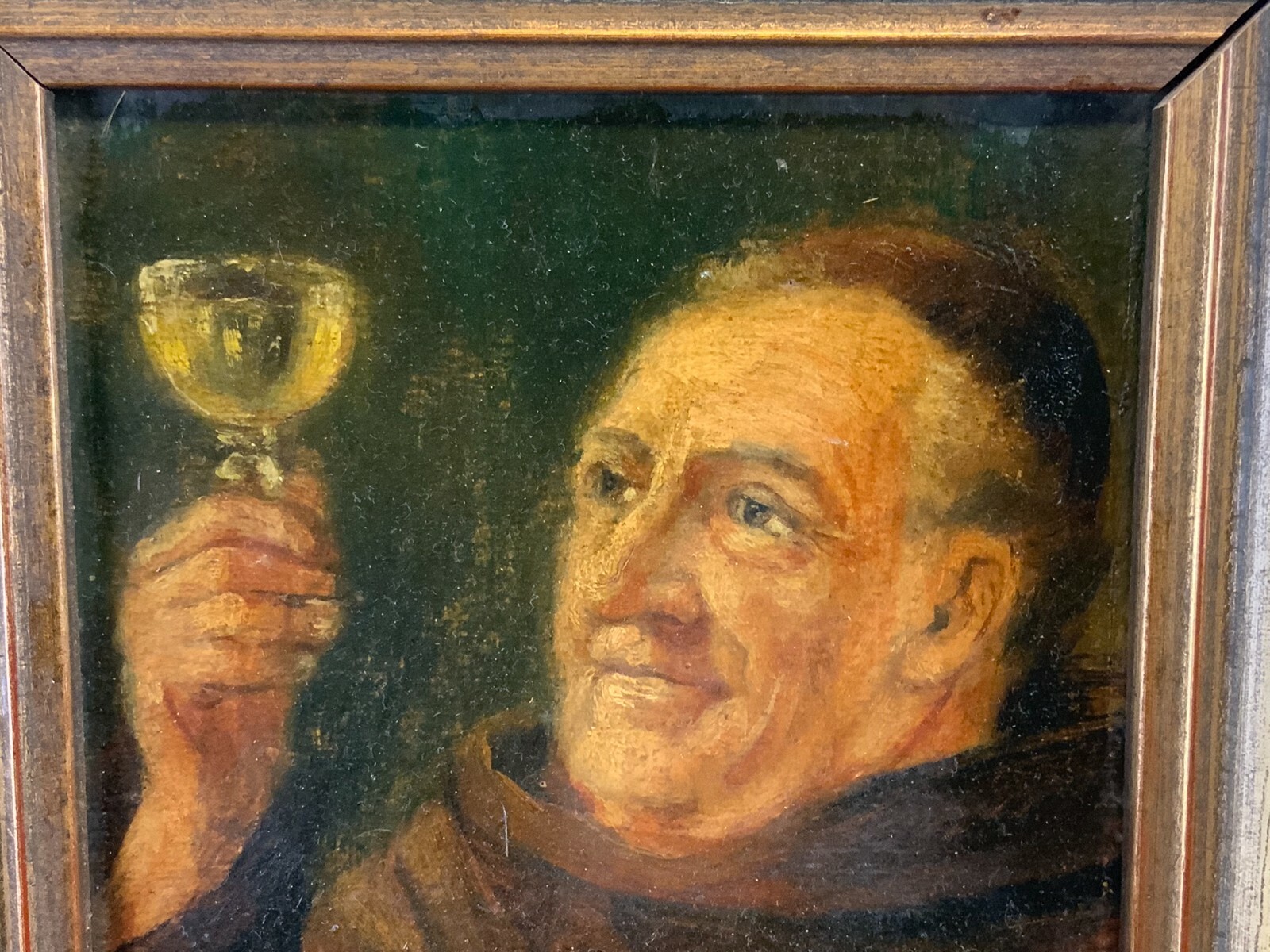ÖLGEMÄLDE PORTRAIT PRIESTER MIT WEINGLAS GERAHMT 28x32cm – Bild 7