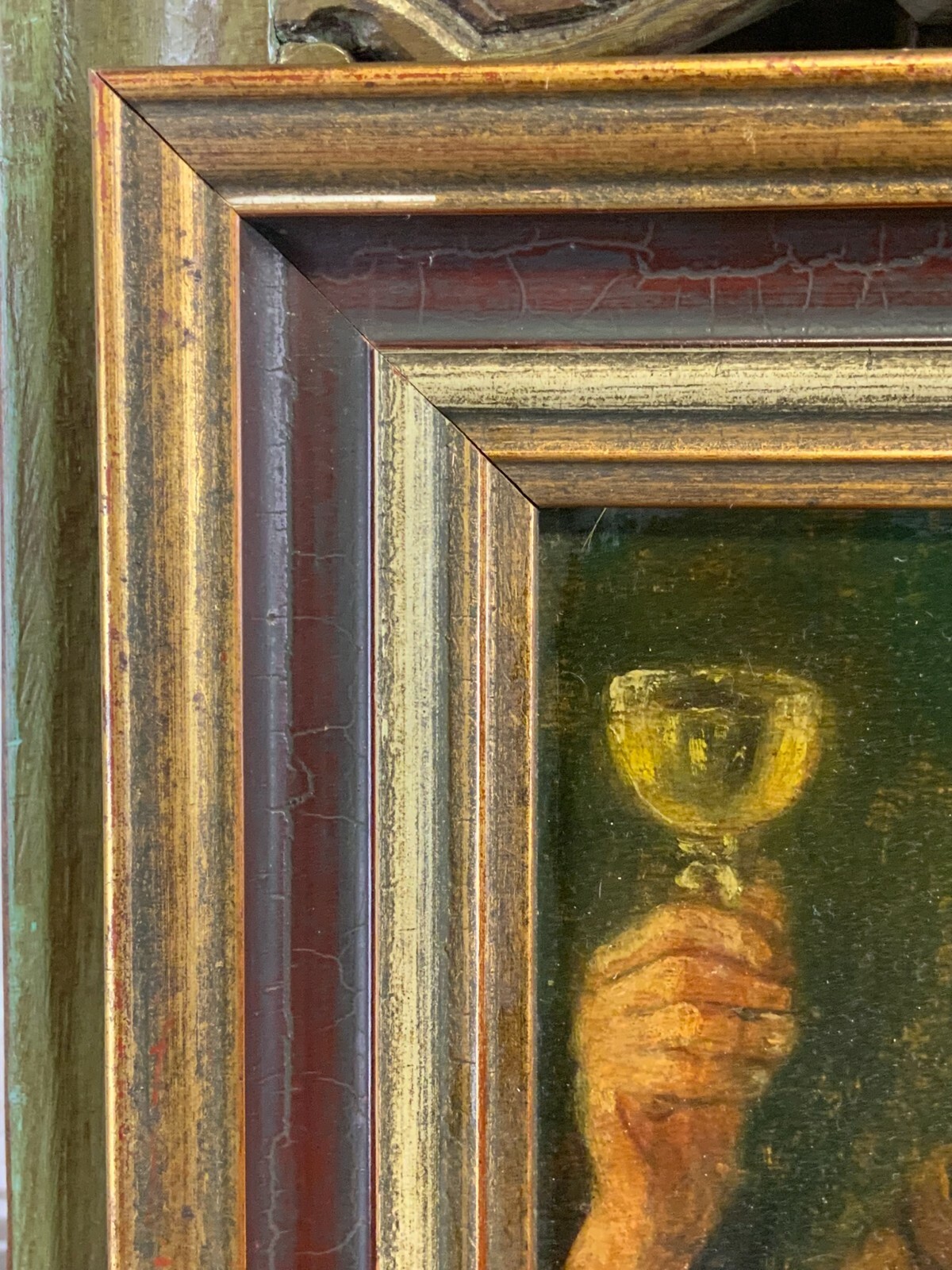 ÖLGEMÄLDE PORTRAIT PRIESTER MIT WEINGLAS GERAHMT 28x32cm – Bild 8