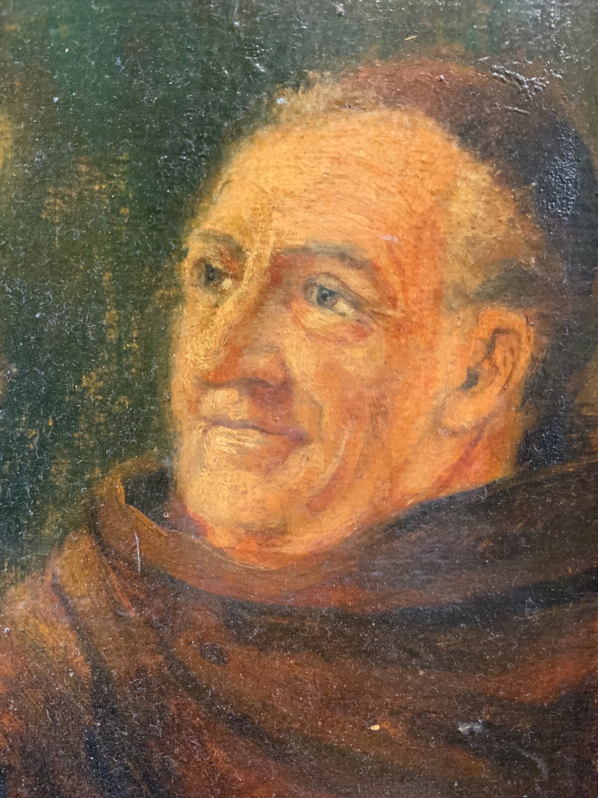 ÖLGEMÄLDE PORTRAIT PRIESTER MIT WEINGLAS GERAHMT 28x32cm