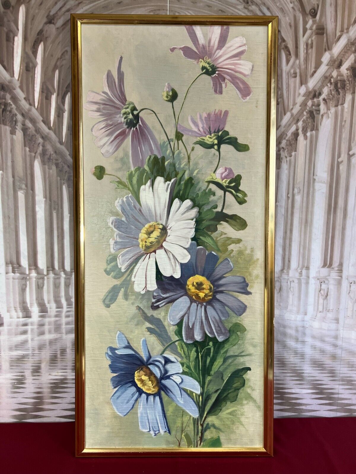 ÖLGEMÄLDE AUF LEINWAND BLUMEN STILLLEBEN 46x105cm MIT RAHMEN