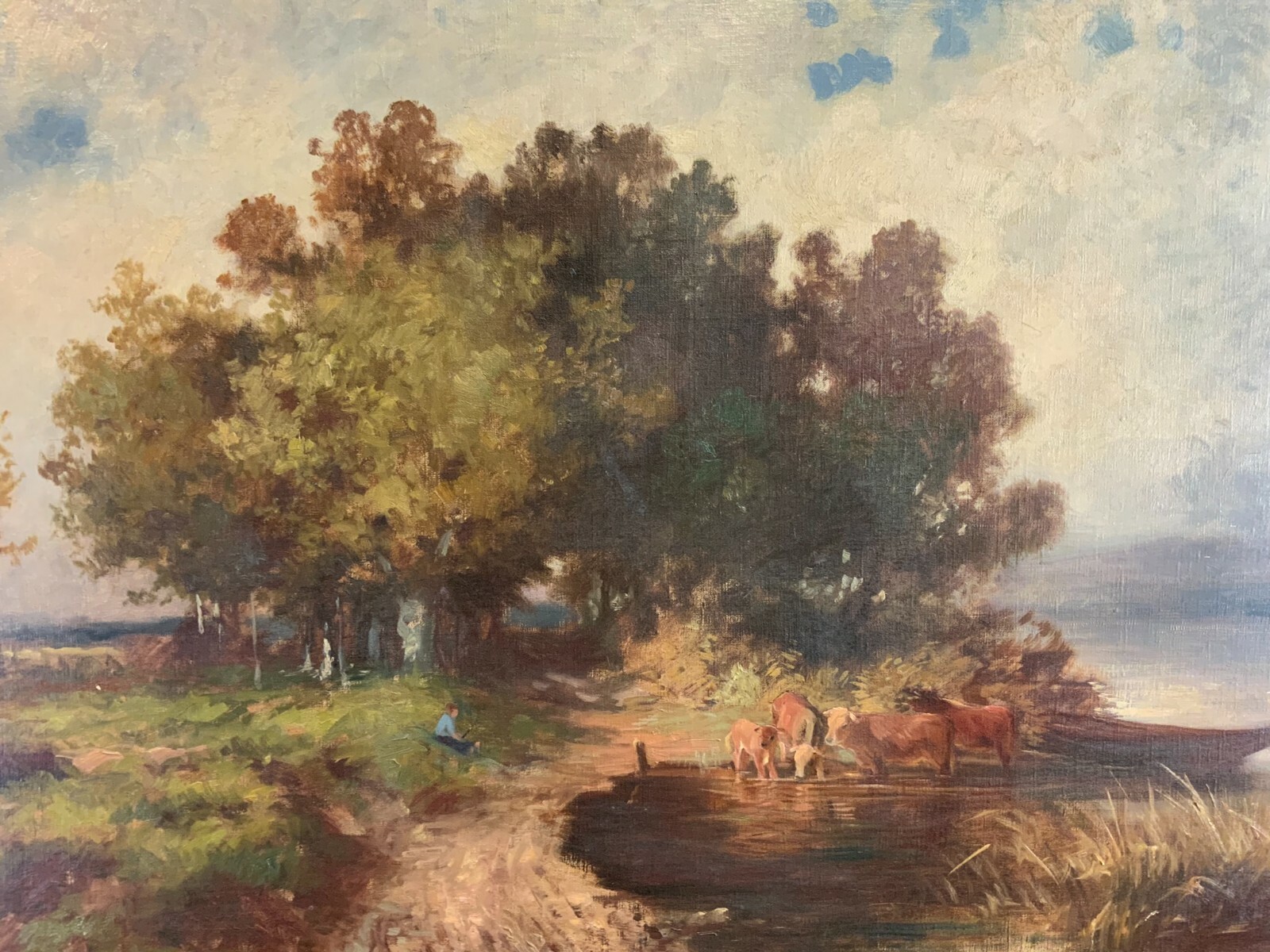 ÖLGEMÄLDE LANDSCHAFT MIT VIEH UND PERSON GEMÄLDE VON J RINGSTEN GROSS 125x74,5cm – Bild 3