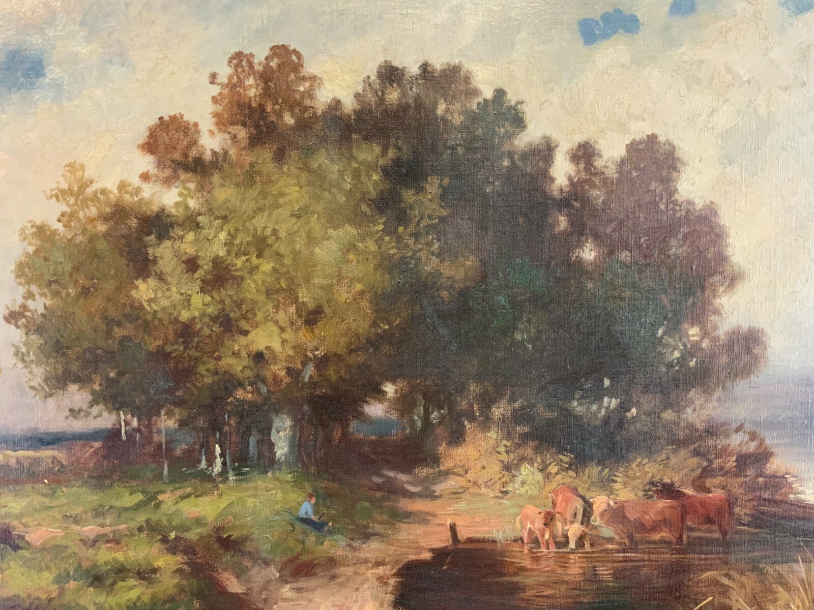 ÖLGEMÄLDE LANDSCHAFT MIT VIEH UND PERSON GEMÄLDE VON J RINGSTEN GROSS 125x74,5cm – Bild 8
