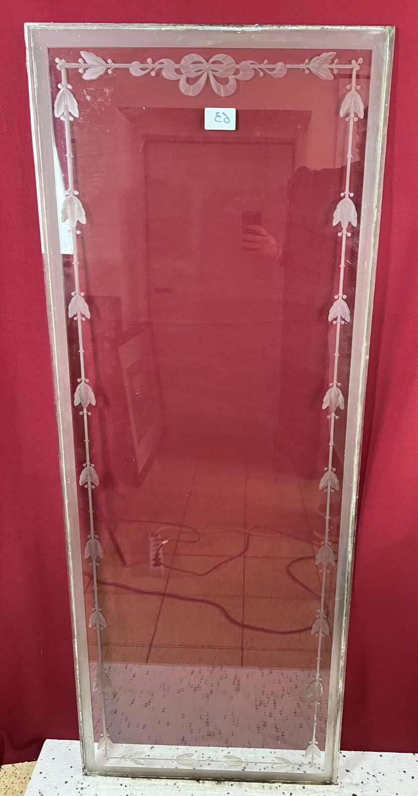 ANTIKE GLASSCHEIBE JUGENDSTIL ORIGINAL UM 1900 GIRLANDEN 62,2x162,1cm – Bild 3