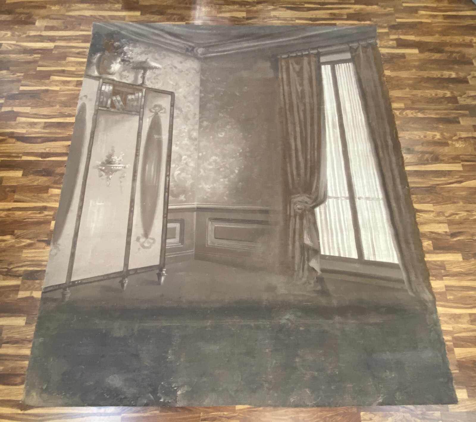 ANTIKE WANDVERKLEIDUNG BEMALTE LEINWAND HISTORISMUS JUGENDSTIL UM 1890 300x230cm