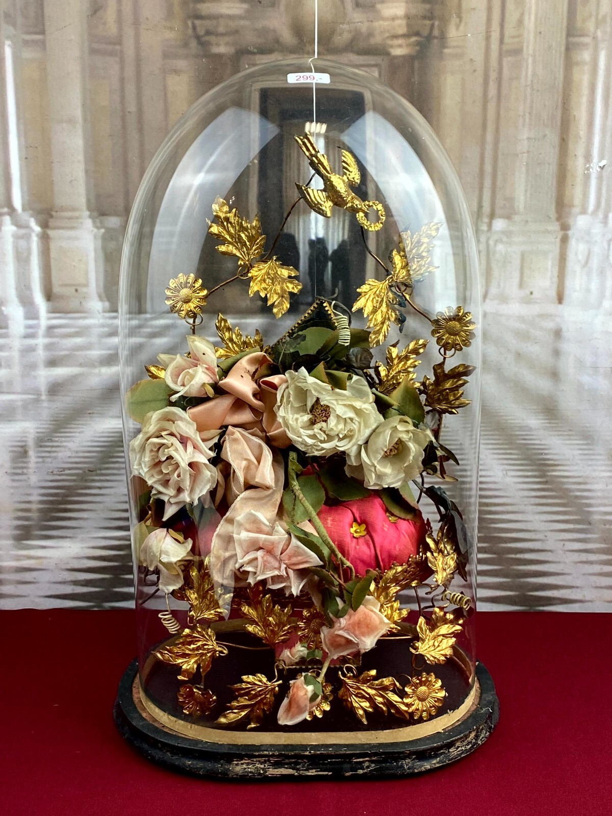 GLOBE DE MARIEE HOCHZEIT ANDENKEN FRANKREICH NAPOLEON III STIL BLUMEN GLASSTURZ